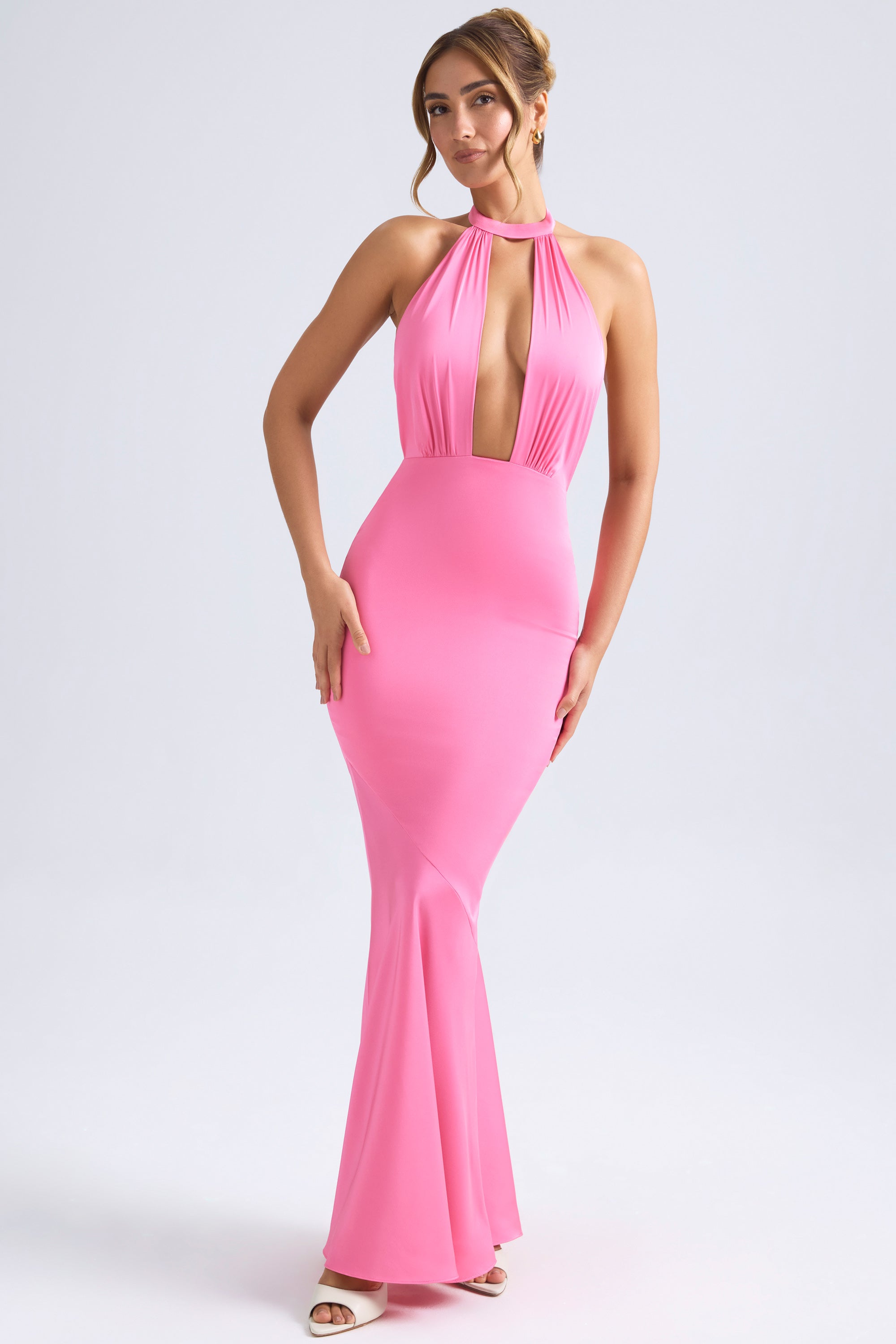 Desiree Halterneck Fishtail Gown in Hot Pink