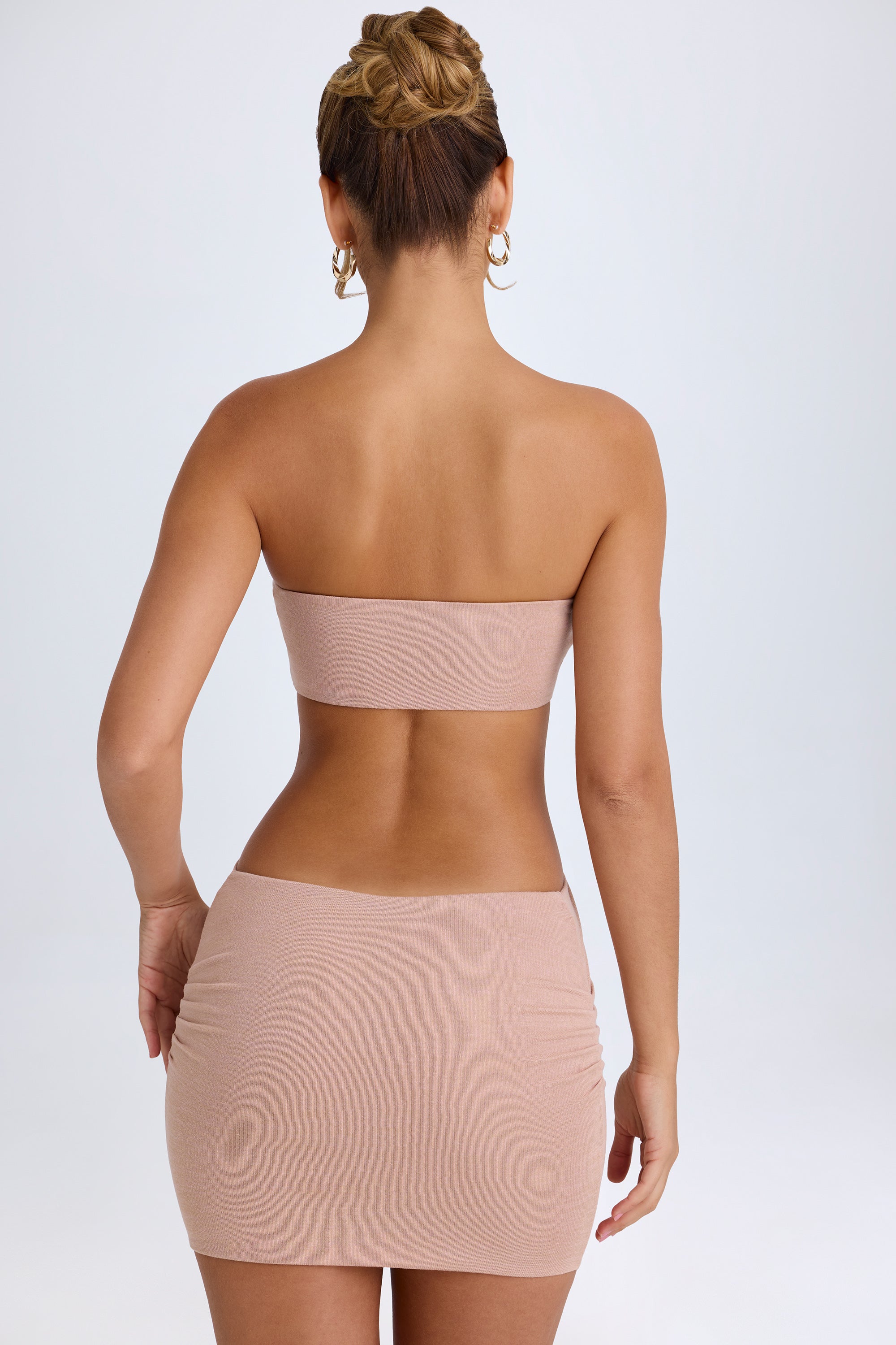 LILIA Bandeau Cut-Out Mini Dress in Warm Peach - Image 2