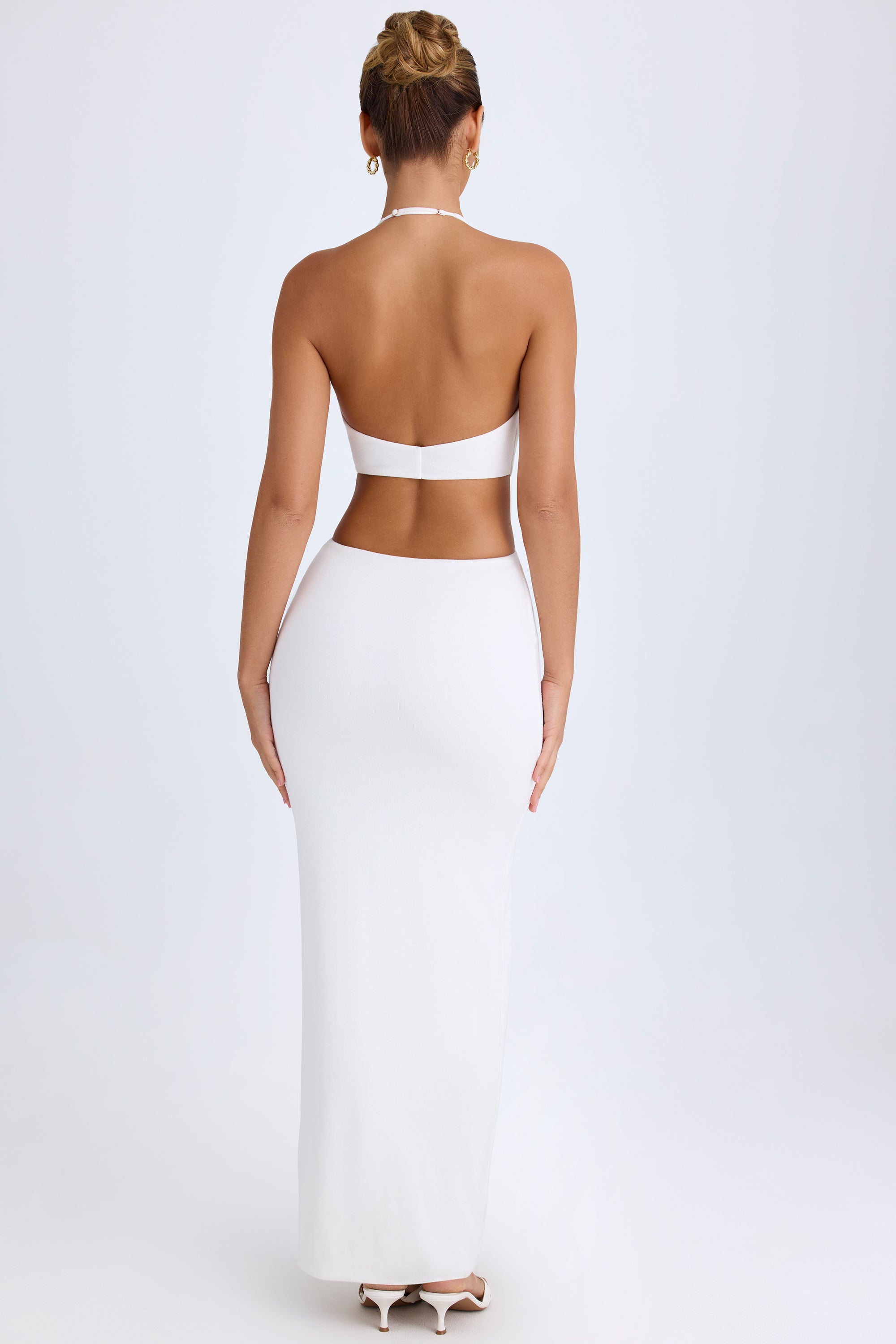 CALANTHA Cut-Out Halterneck Maxi Dress in White - Image 2