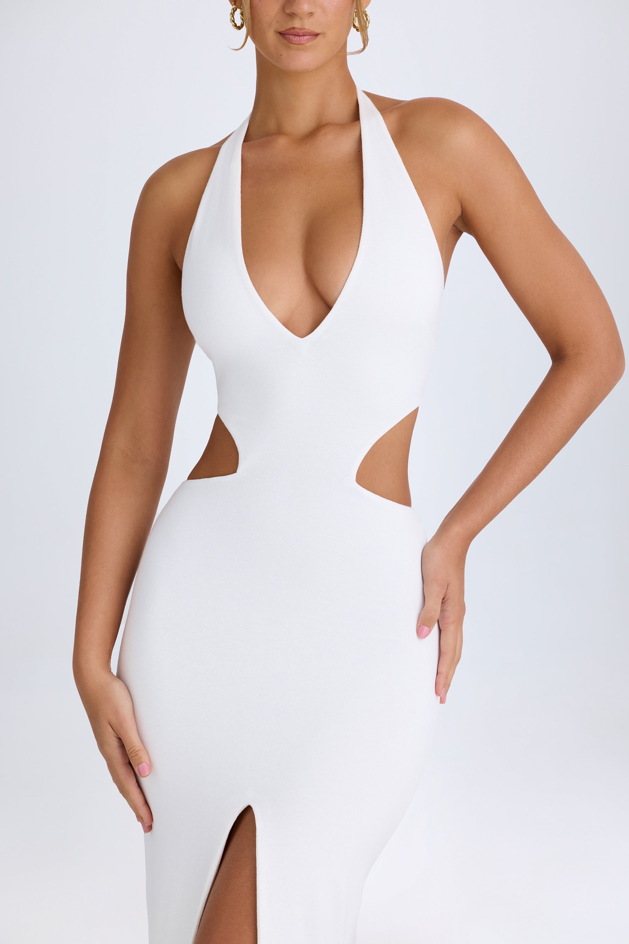 CALANTHA Cut-Out Halterneck Maxi Dress in White - Image 4