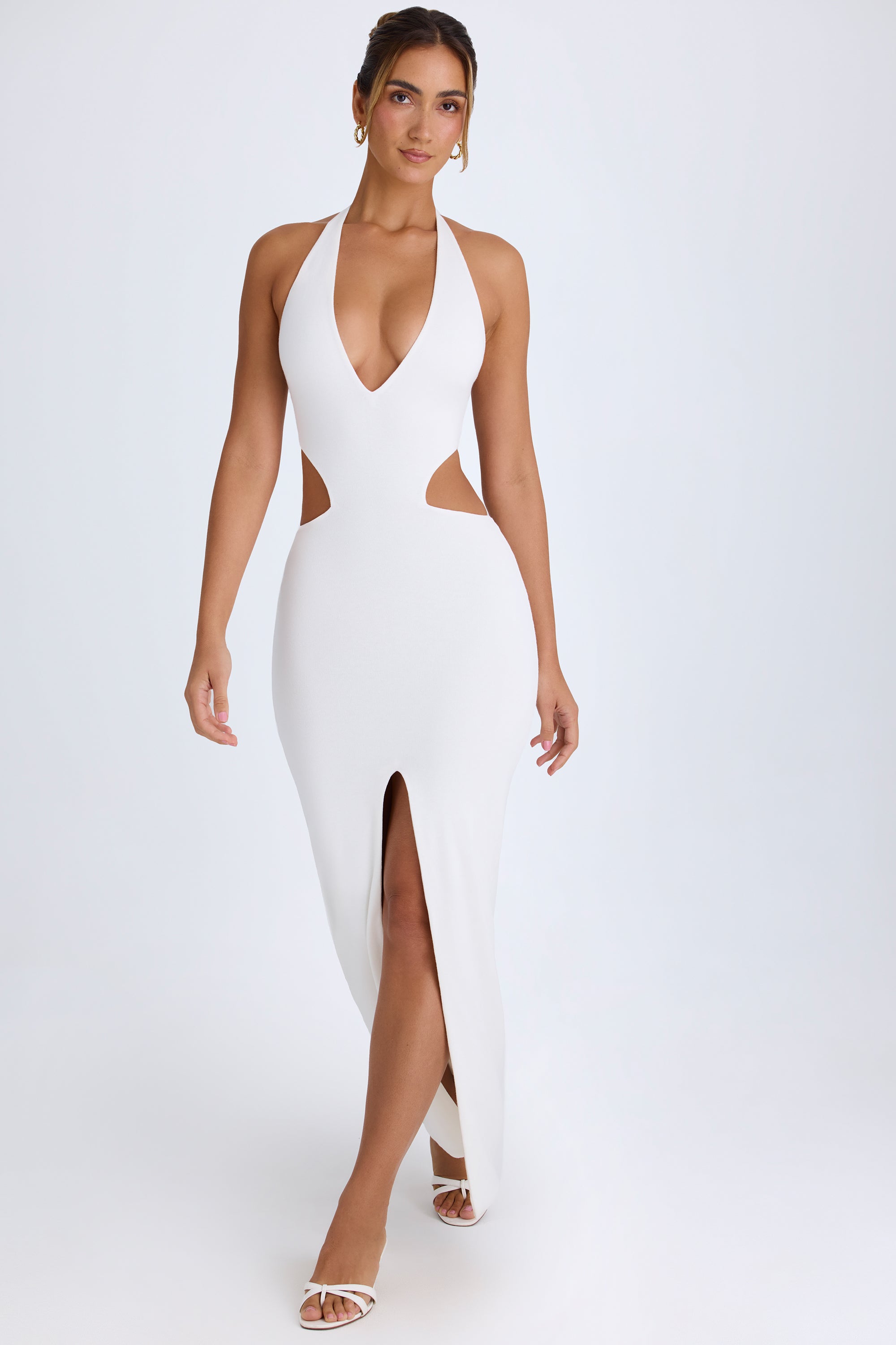 CALANTHA Cut-Out Halterneck Maxi Dress in White - Image 5