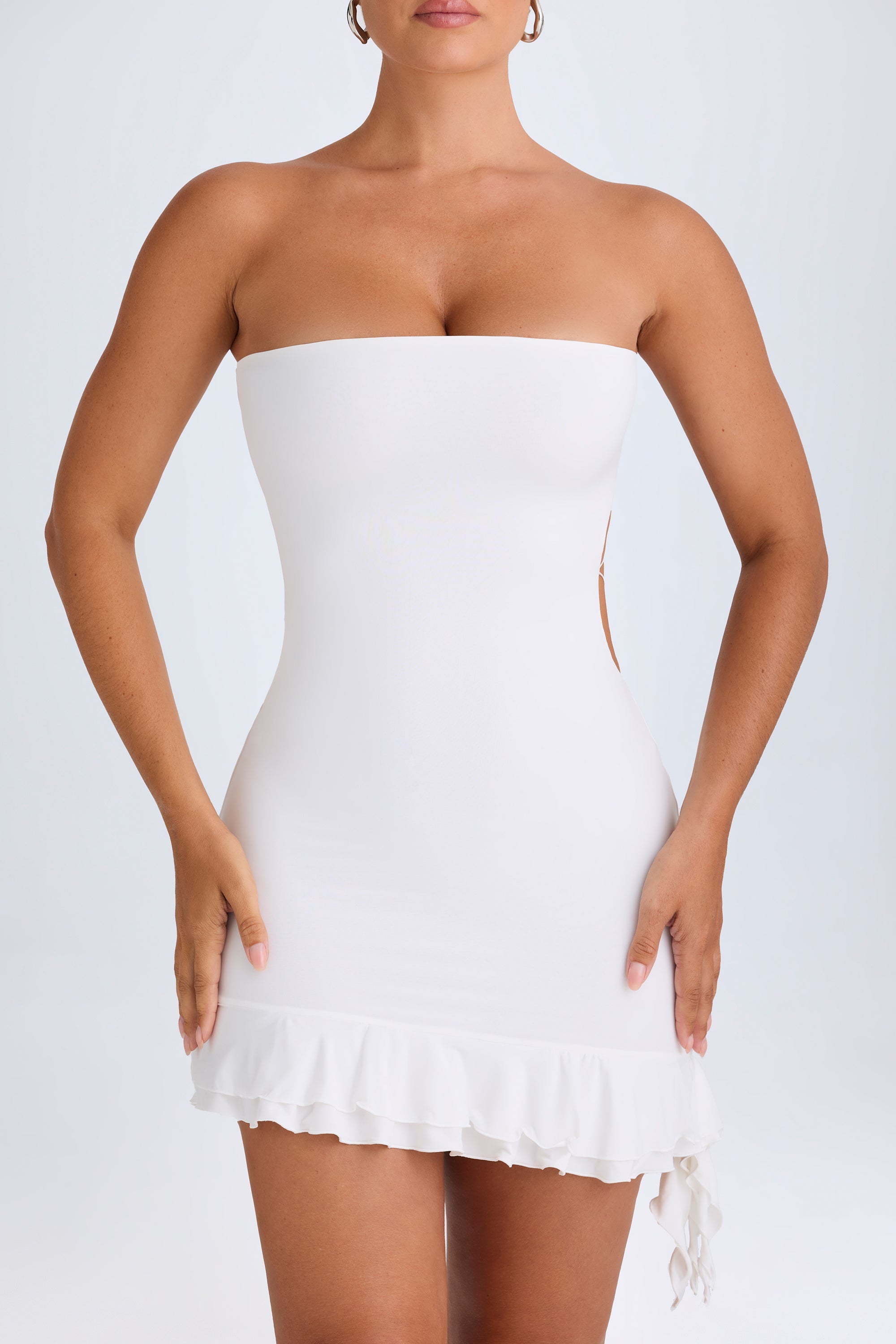 Misa Ruffle-Trim Cut-Out Bandeau Mini Dress in White - Image 4