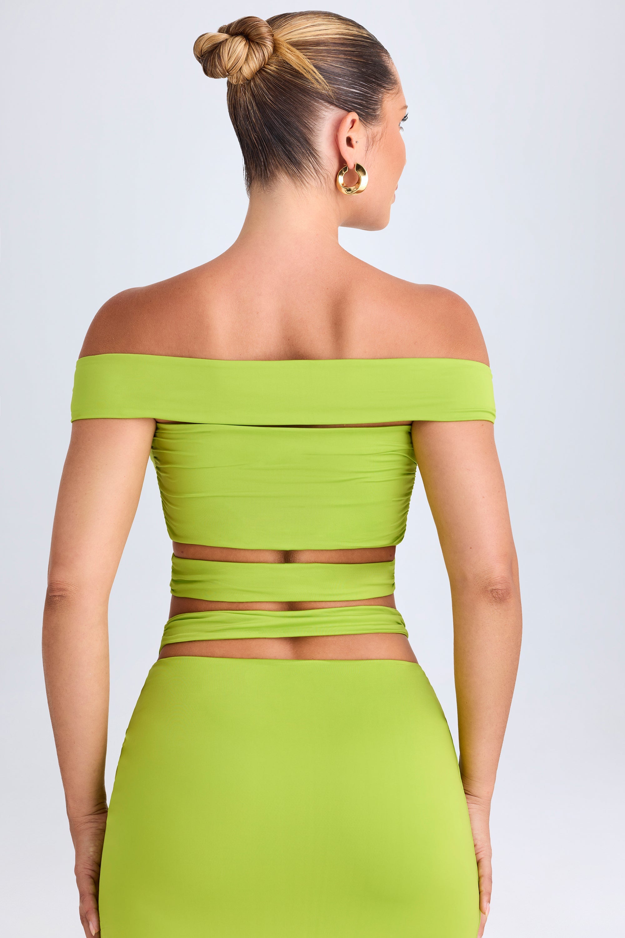 Zene Cut-Out Off-Shoulder Crop Top in Lime Green - Image 2