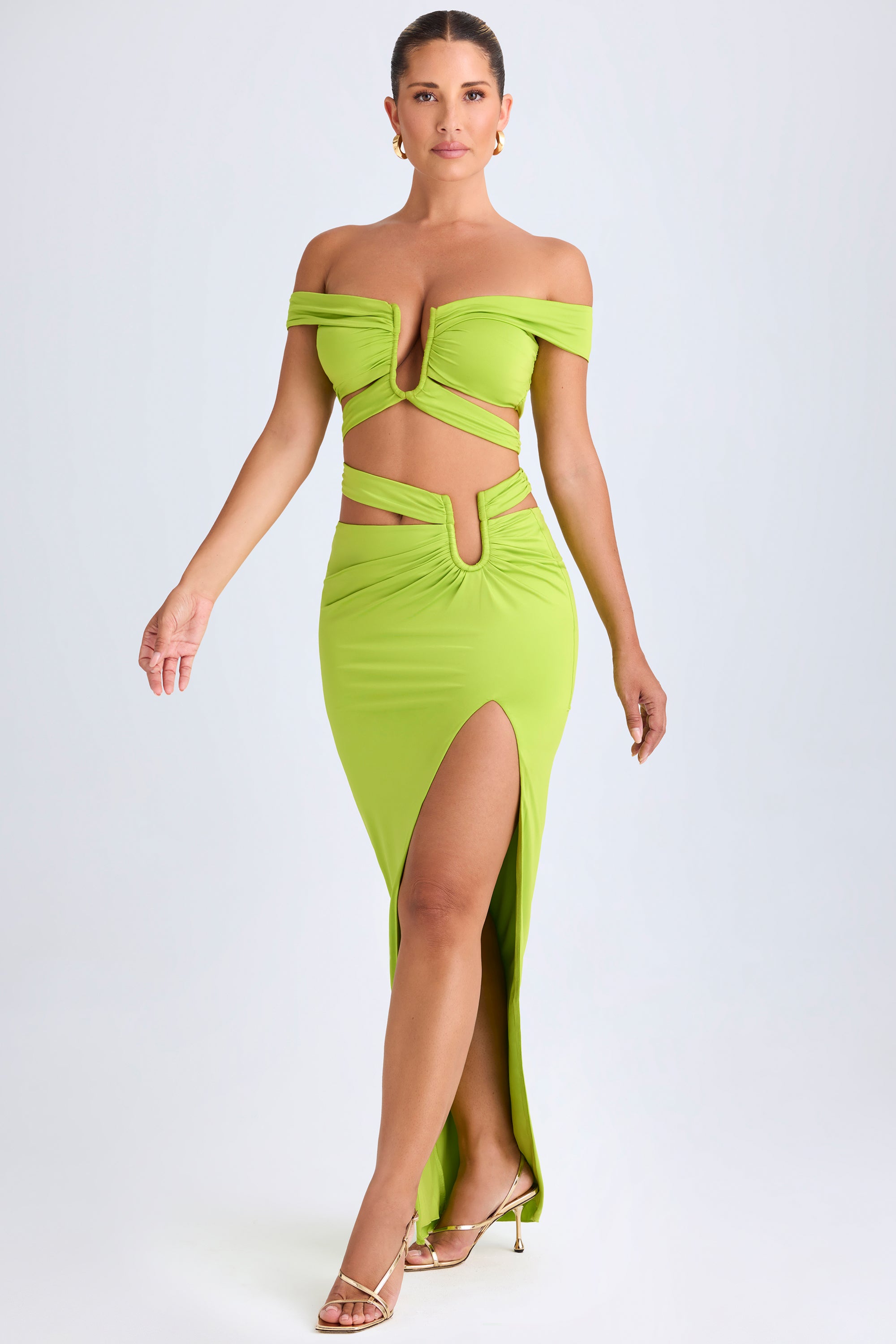Zene Cut-Out Off-Shoulder Crop Top in Lime Green - Image 6