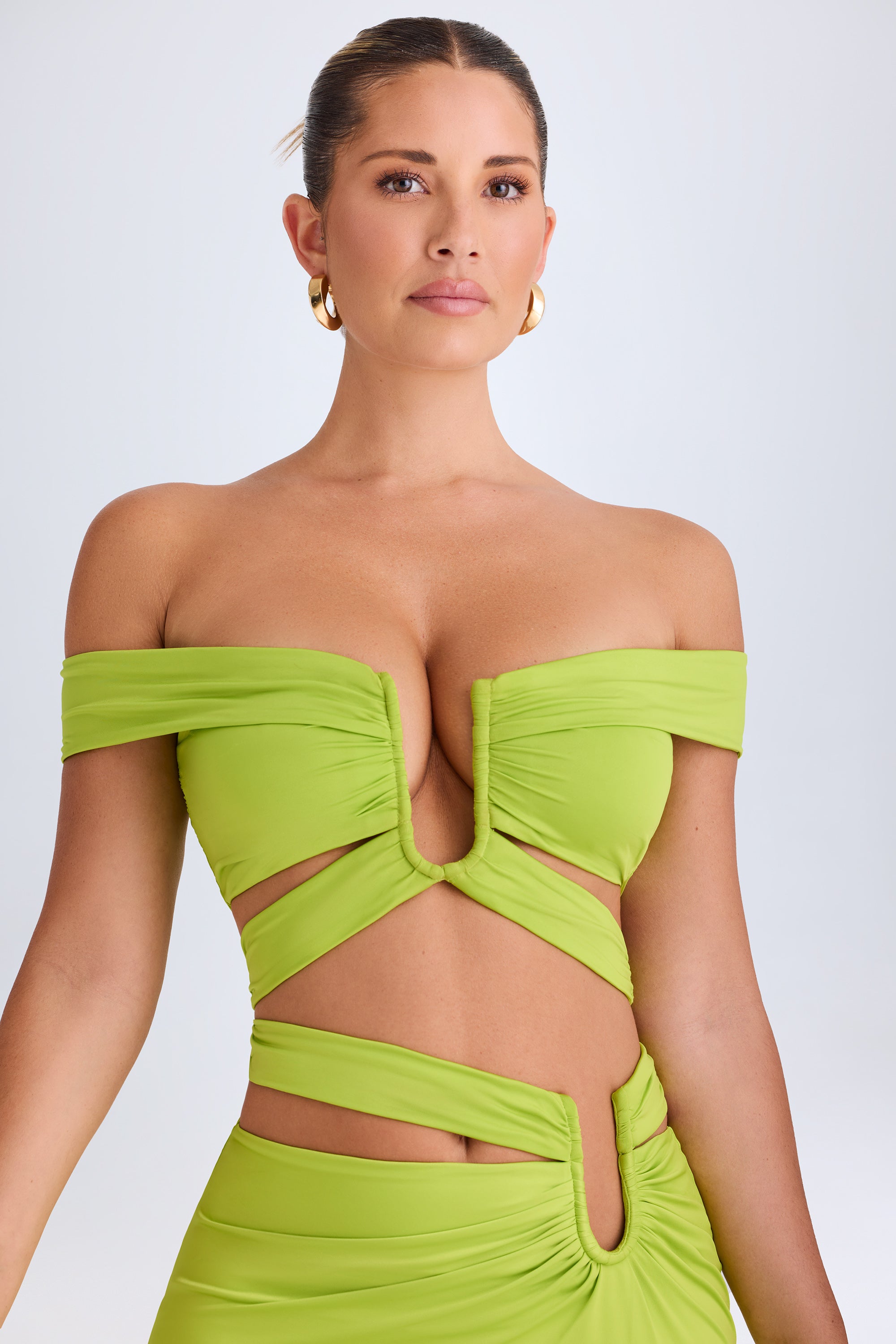 Zene Cut-Out Off-Shoulder Crop Top in Lime Green - Image 7