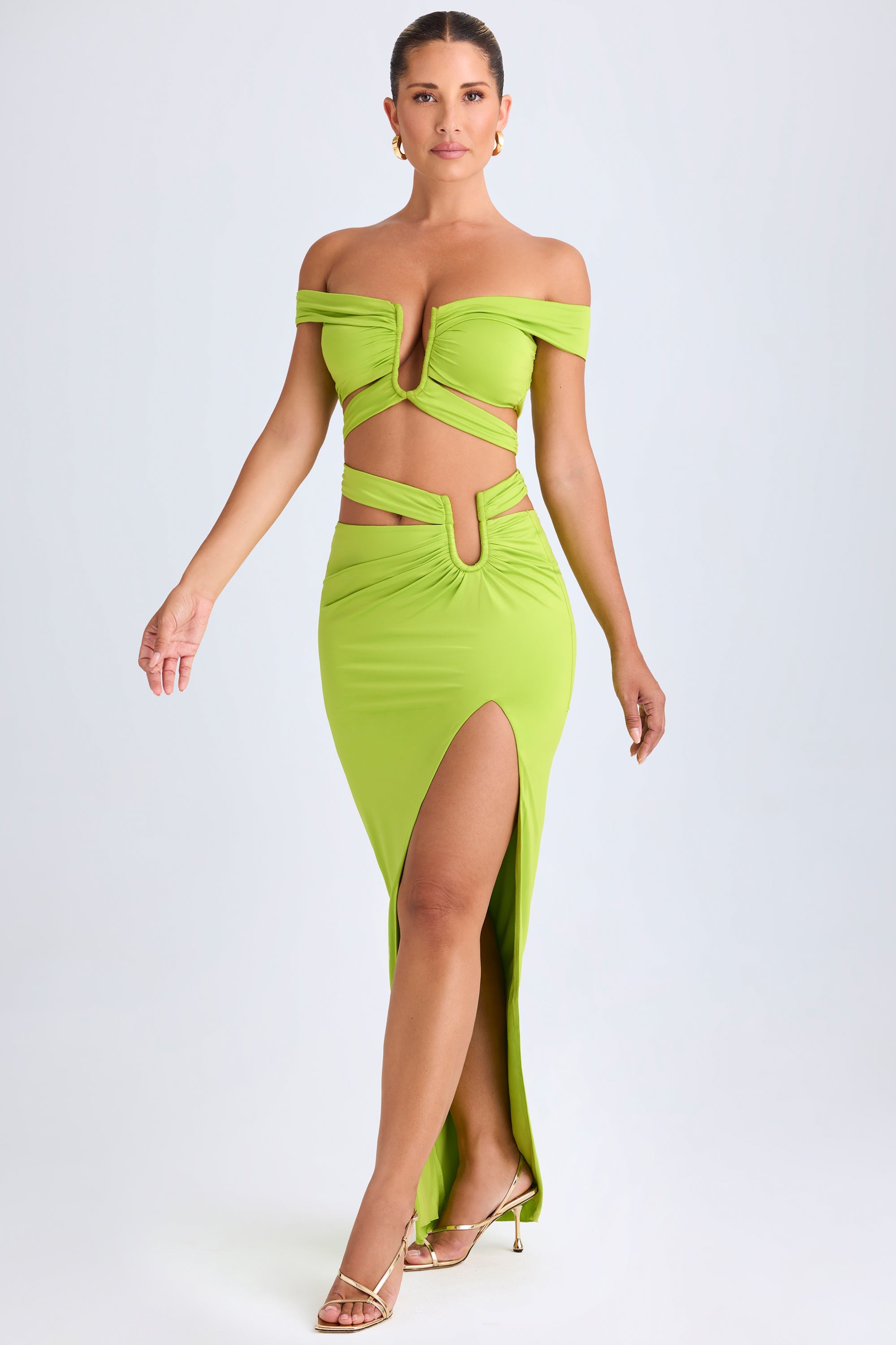 Urara Asymmetric Cut-Out Maxi Skirt in Lime Green - Image 6