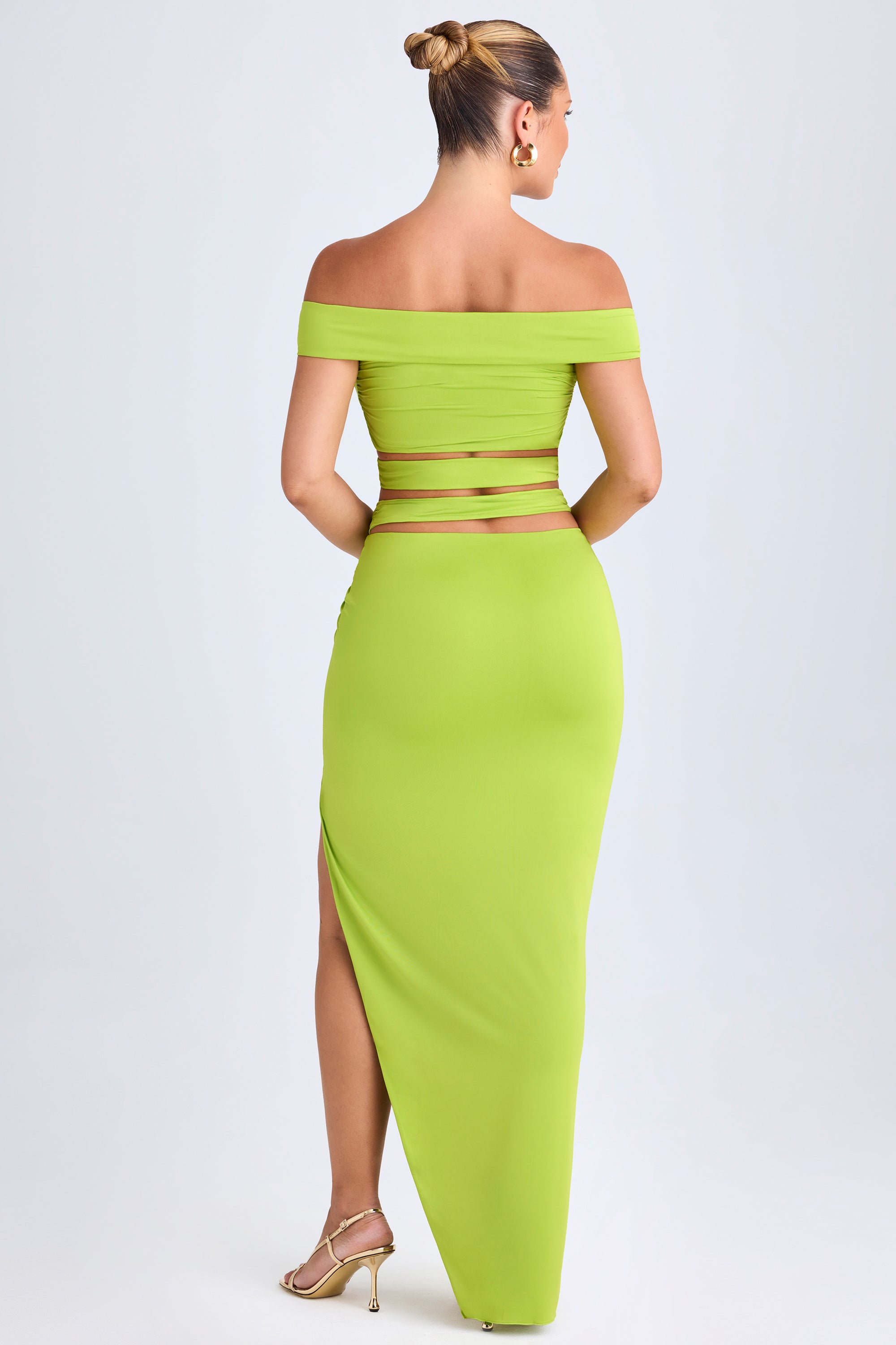 Urara Asymmetric Cut-Out Maxi Skirt in Lime Green - Image 2