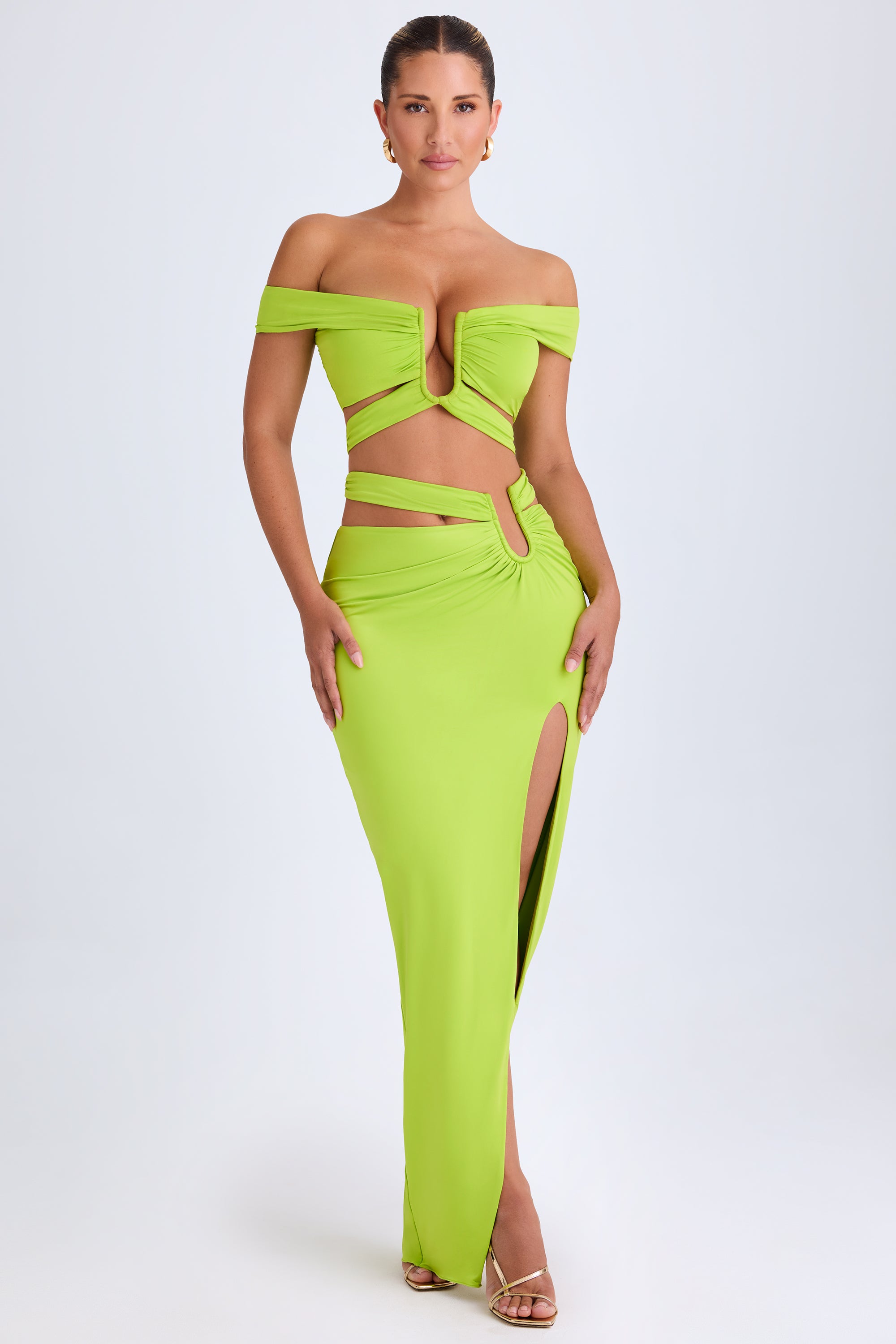 Urara Asymmetric Cut-Out Maxi Skirt in Lime Green - Image 8