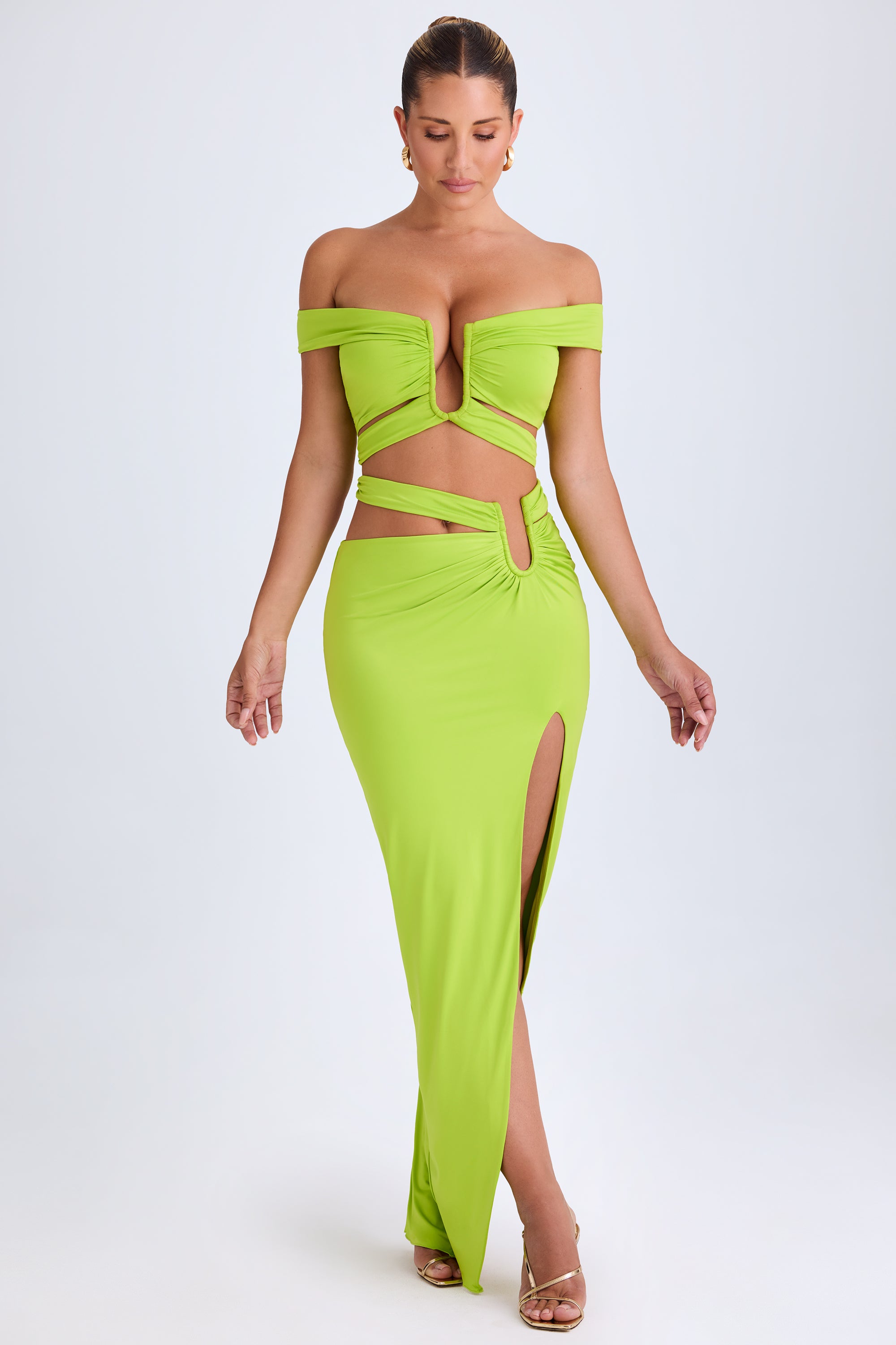 Urara Asymmetric Cut-Out Maxi Skirt in Lime Green - Image 7
