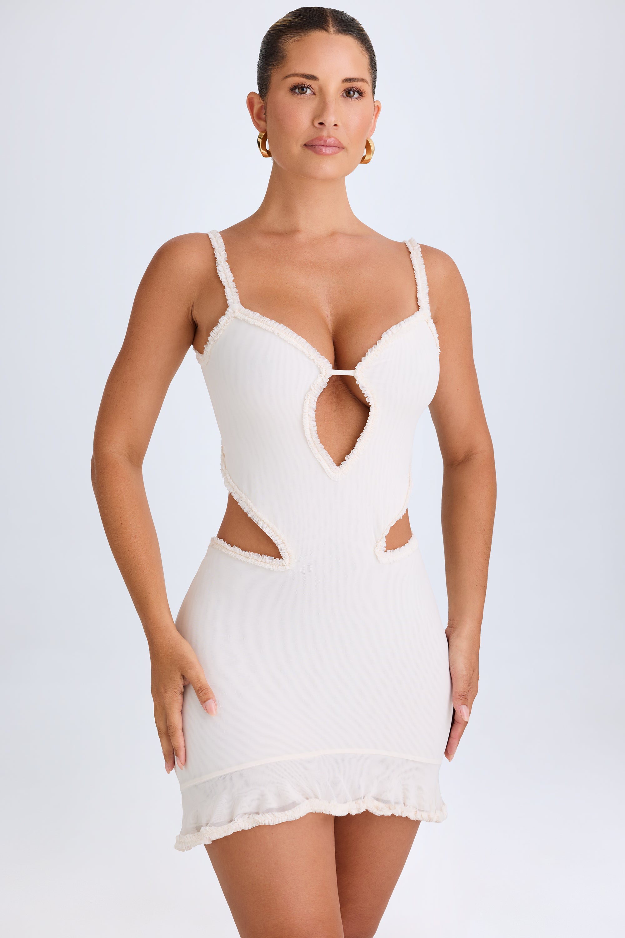 Jovelyn Ruffle-Appliqu?? Cut-Out Mini Dress in White - Image 7