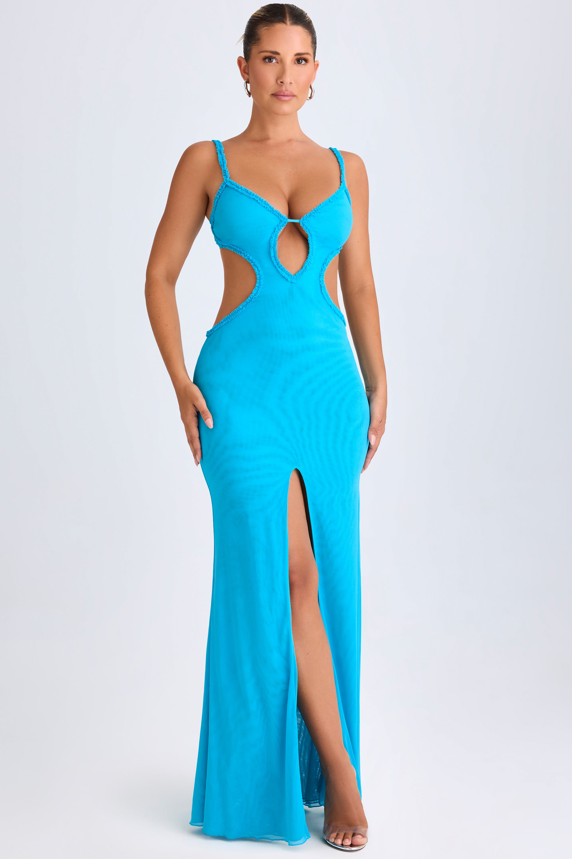Shakila Ruffle-Appliqu?? Cut-Out Maxi Dress in Aqua Blue - Image 7