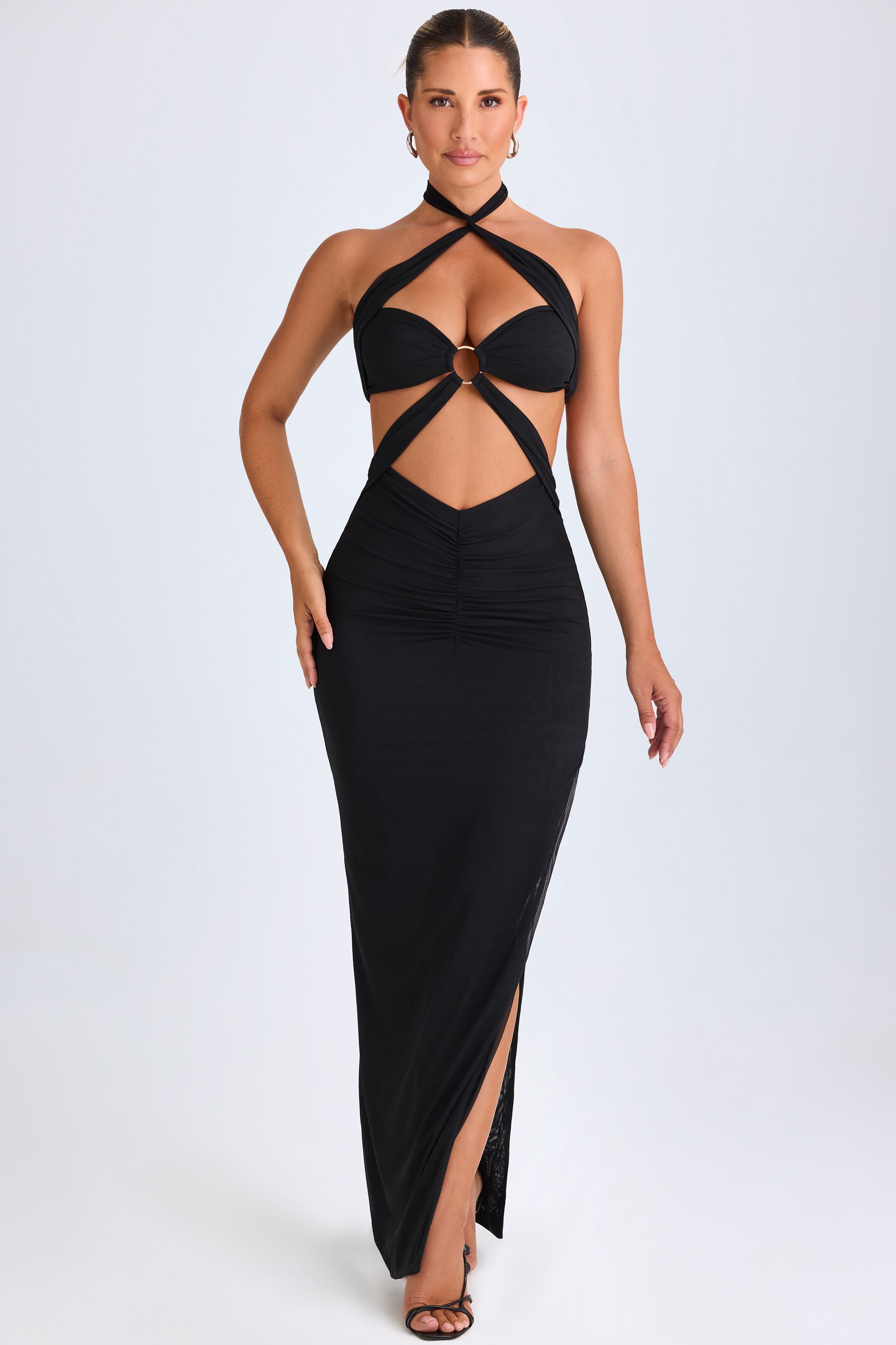 Bethania Hardware Detail Cut-Out Halterneck Maxi Dress in Black - Image 4