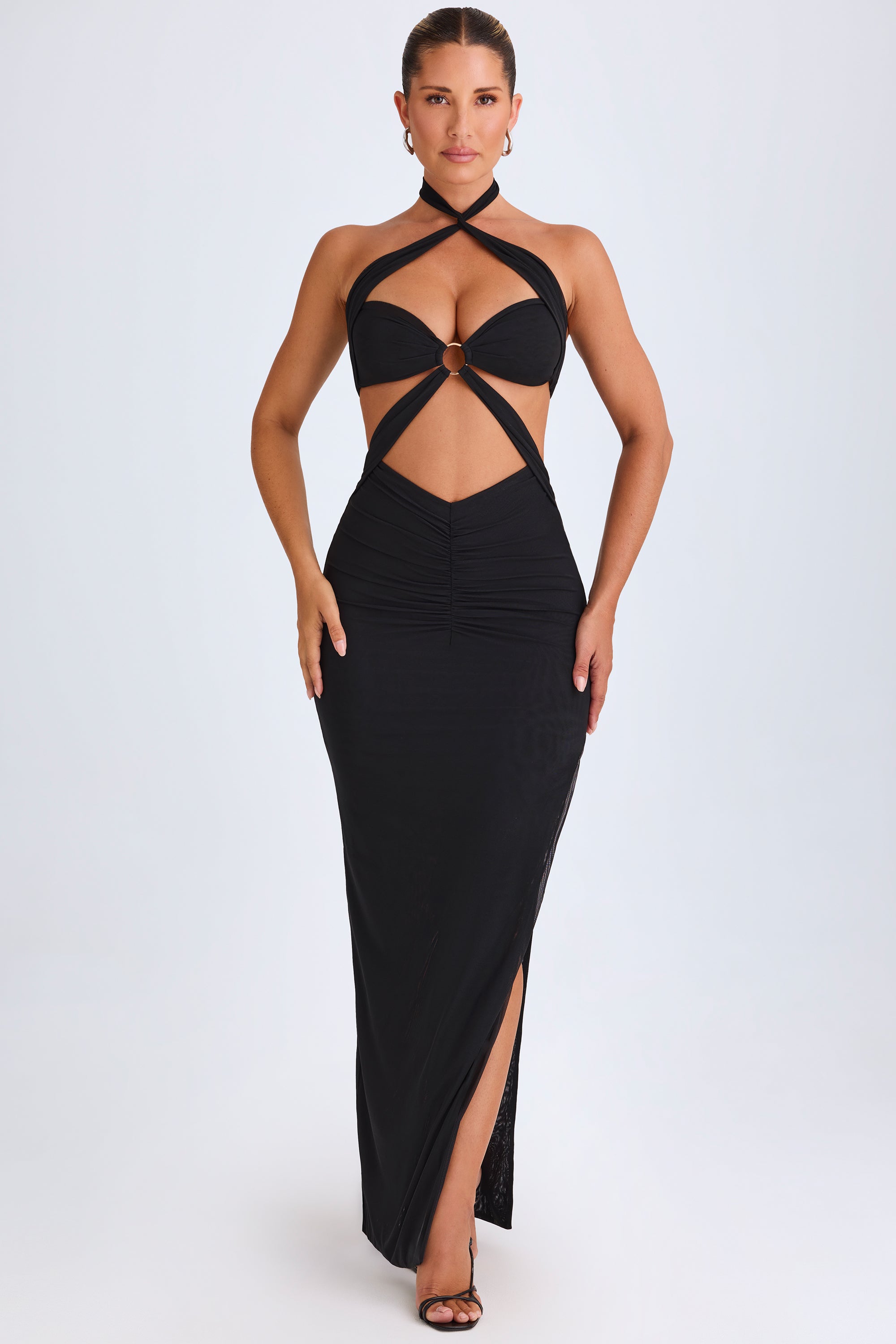 Bethania Hardware Detail Cut-Out Halterneck Maxi Dress in Black - Image 8