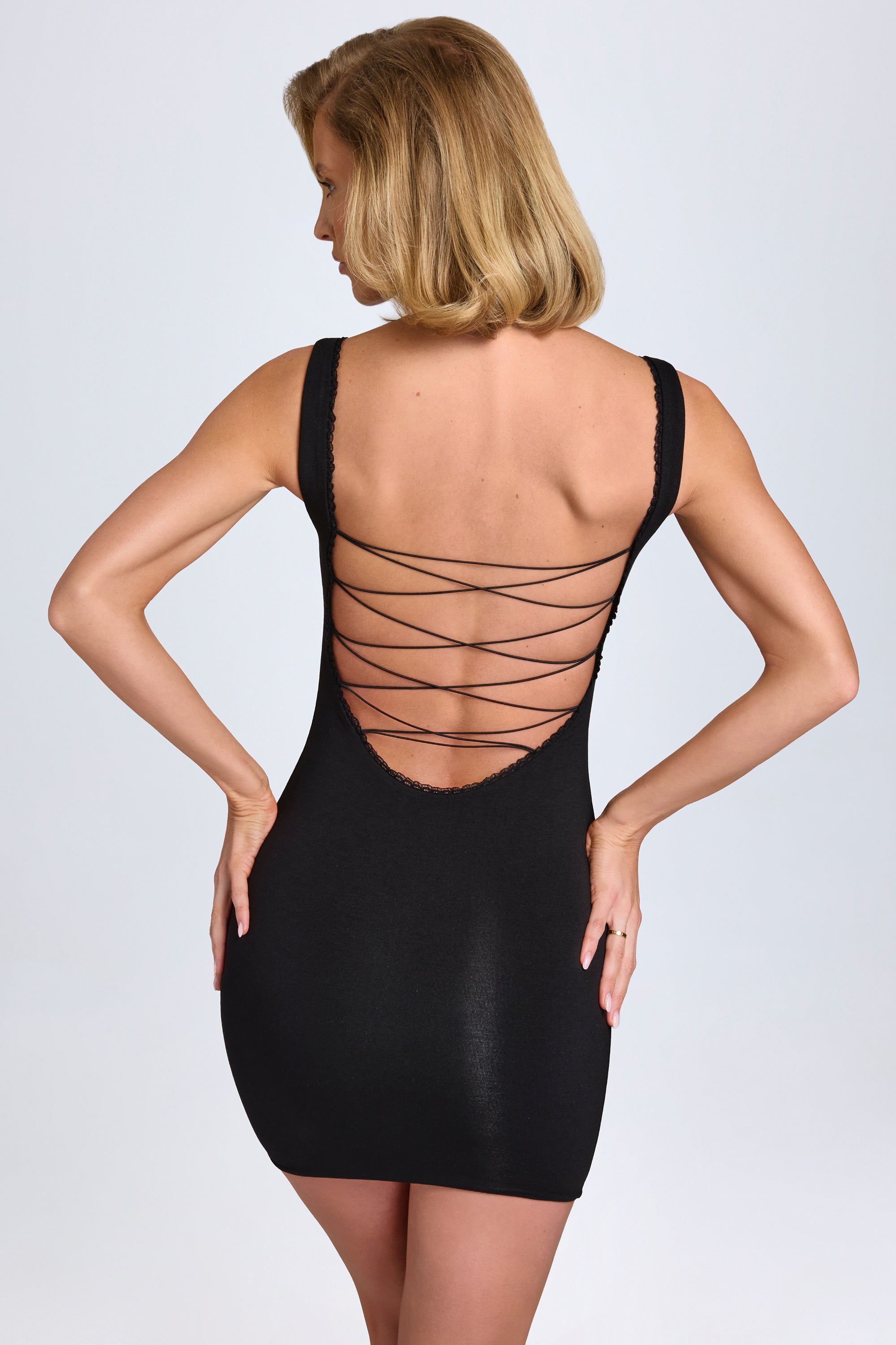 Aoife Modal Lace-Trim Bodycon Mini Dress in Black