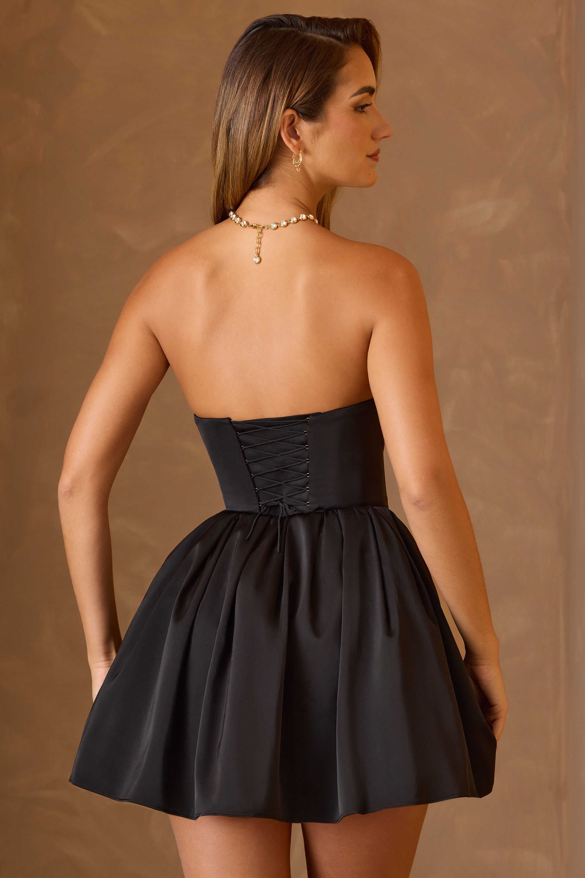 Emina Cowl-Neck Corset Mini Dress in Black - Image 3