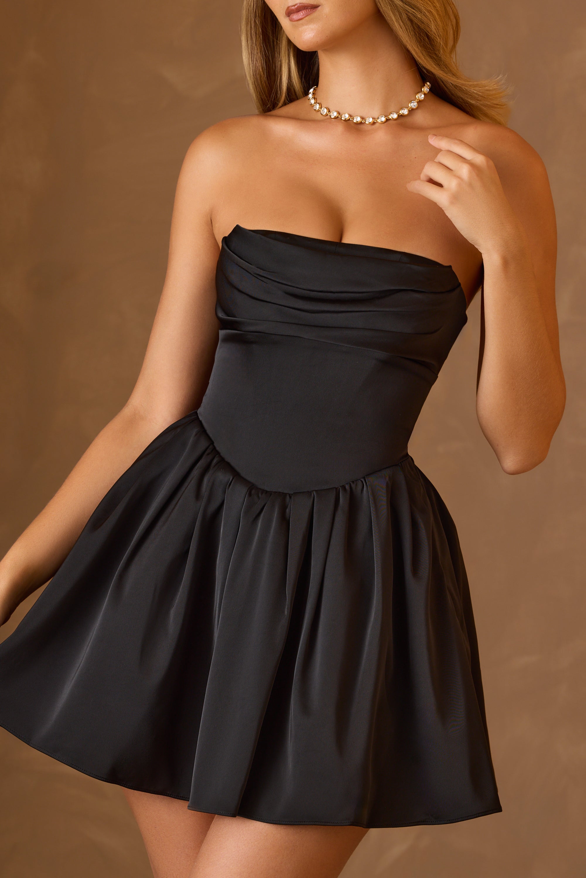 Emina Cowl-Neck Corset Mini Dress in Black - Image 5