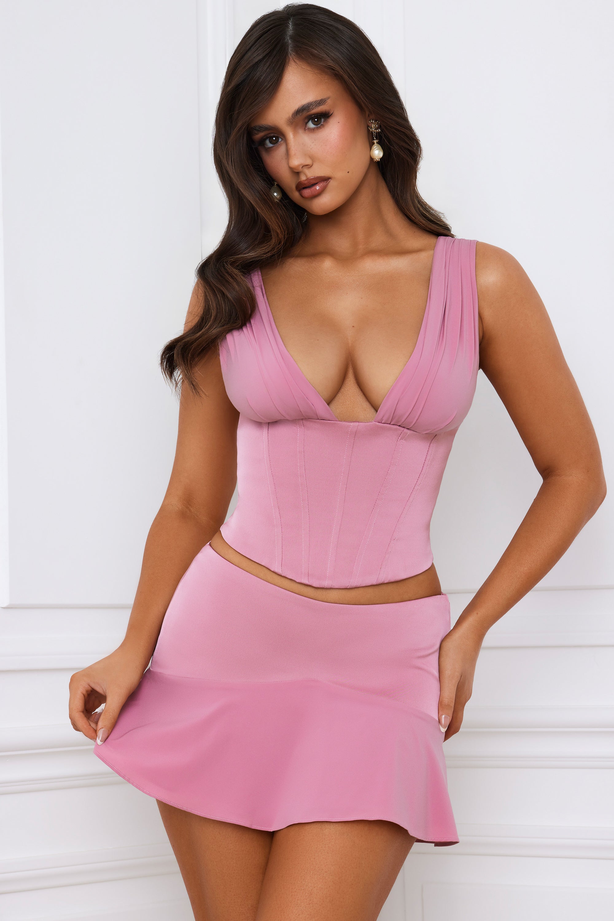 Elana Mid-Rise Godet A-Line Mini Skirt in Mauve - Image 6
