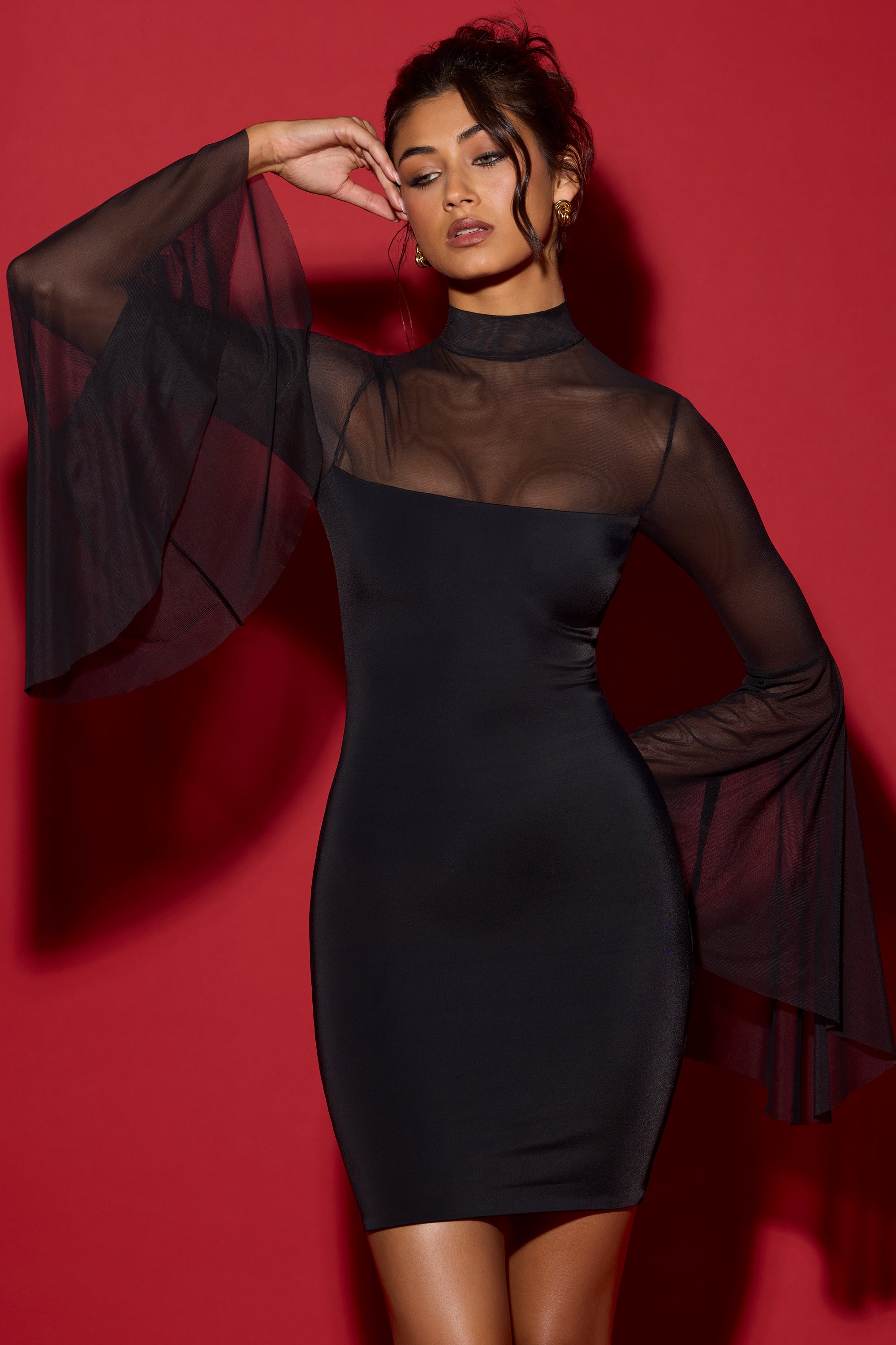 Wendy Waterfall-Sleeve Mini Dress