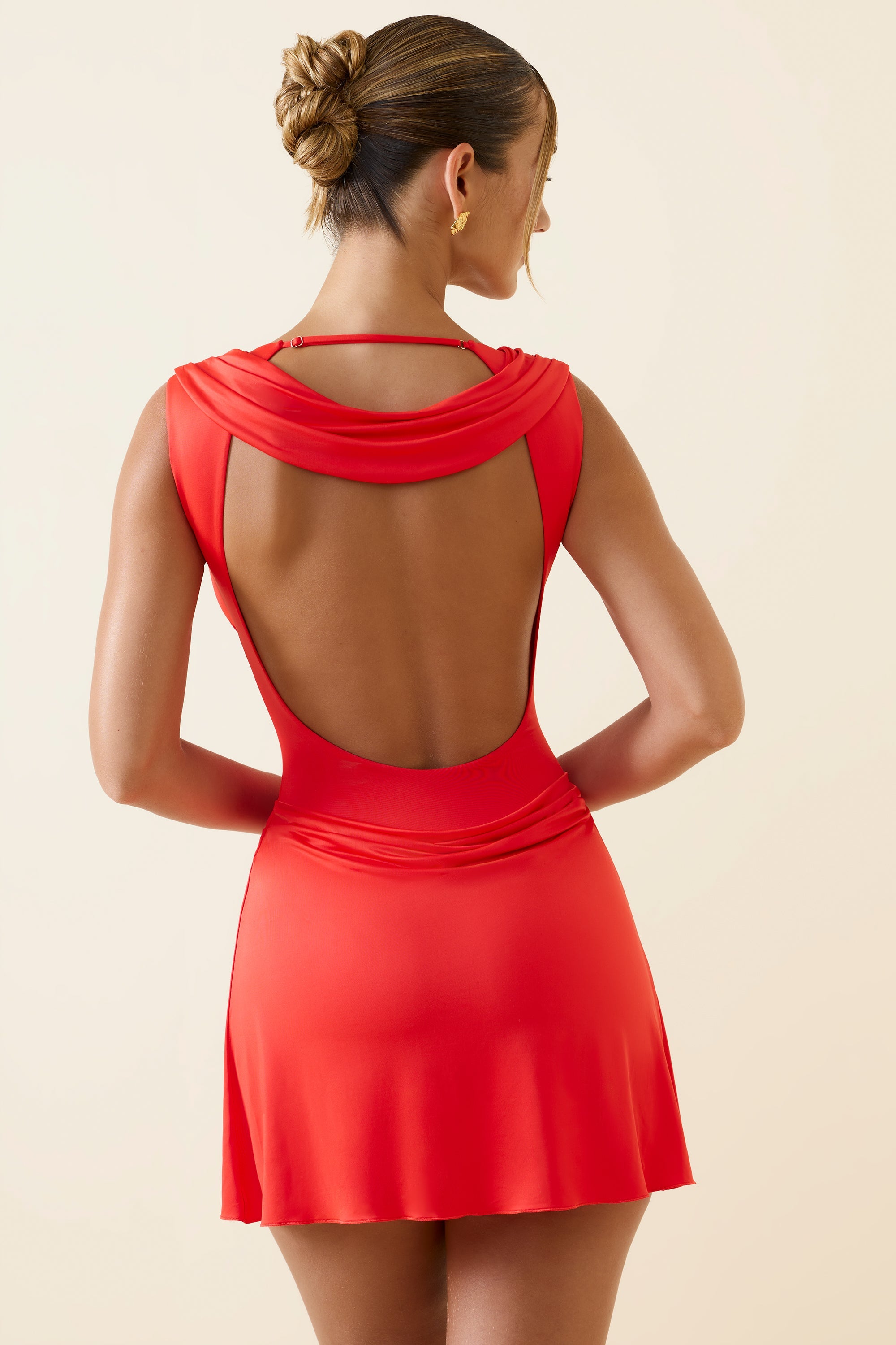 Nalini Draped Open-Back A-Line Mini Dress in Scarlet - Image 2