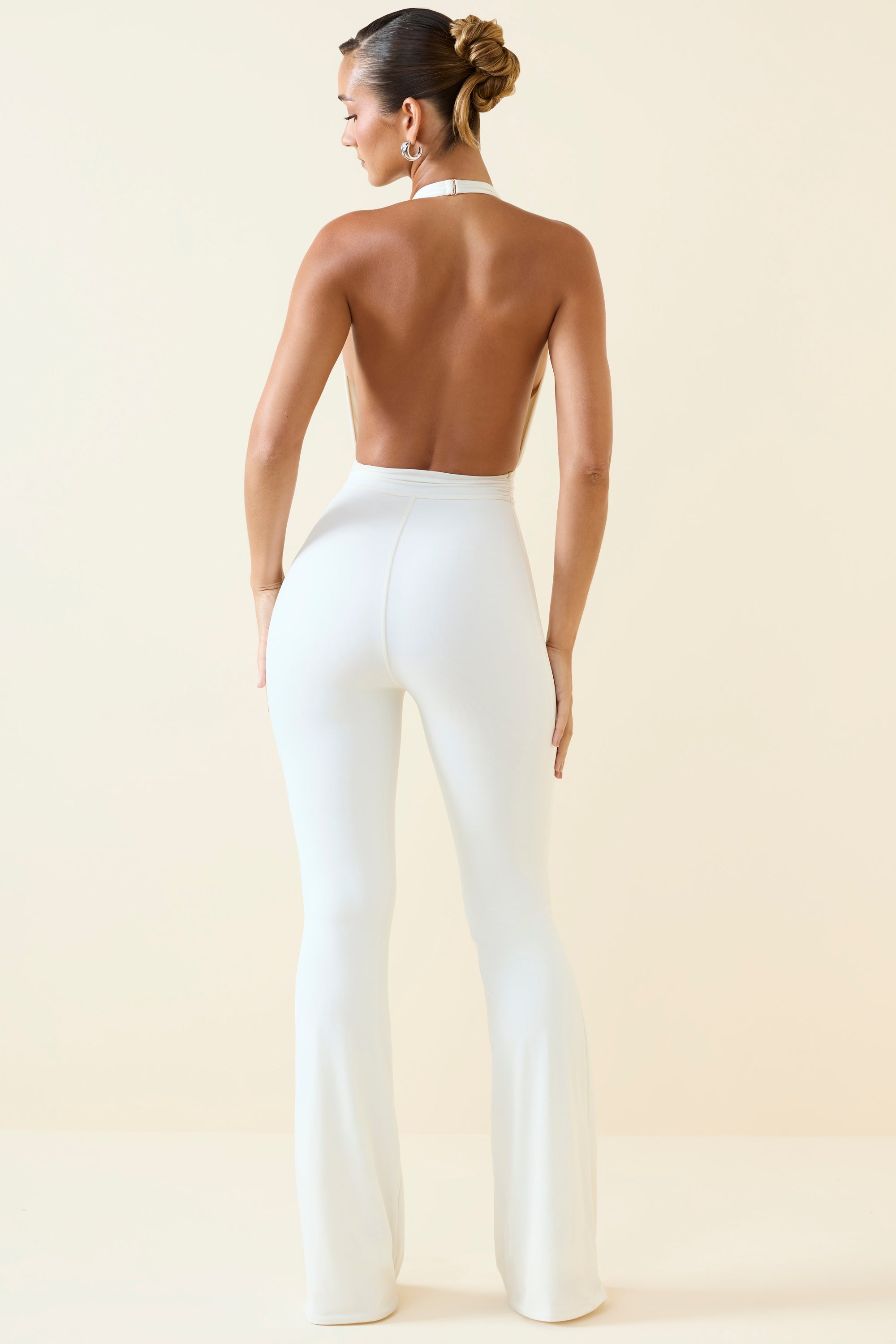 Zenaida Halterneck Cut-Out Flared Jumpsuit in Vanilla - Image 2