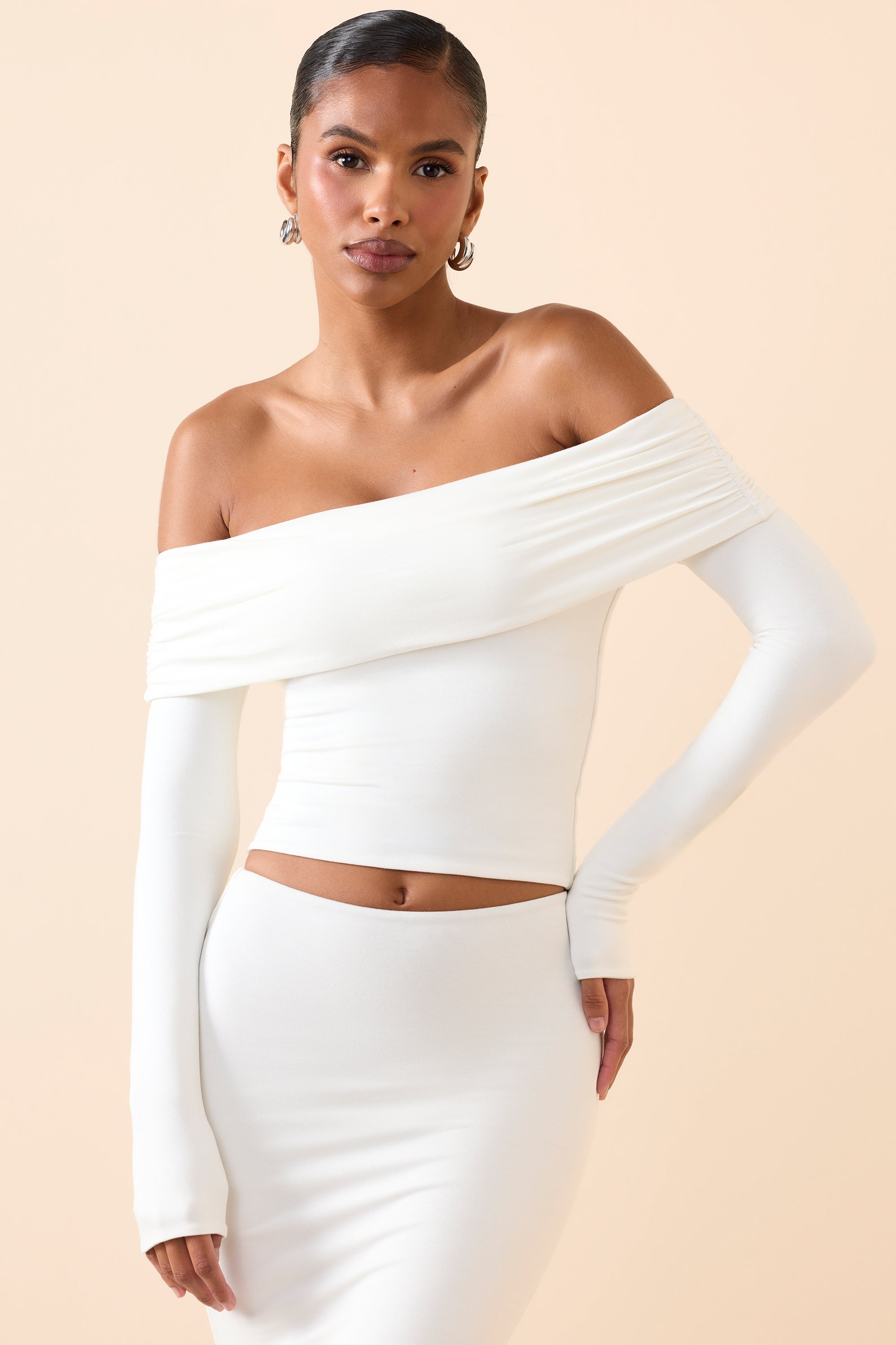Kesia Modal Off-Shoulder Long-Sleeve Top in White