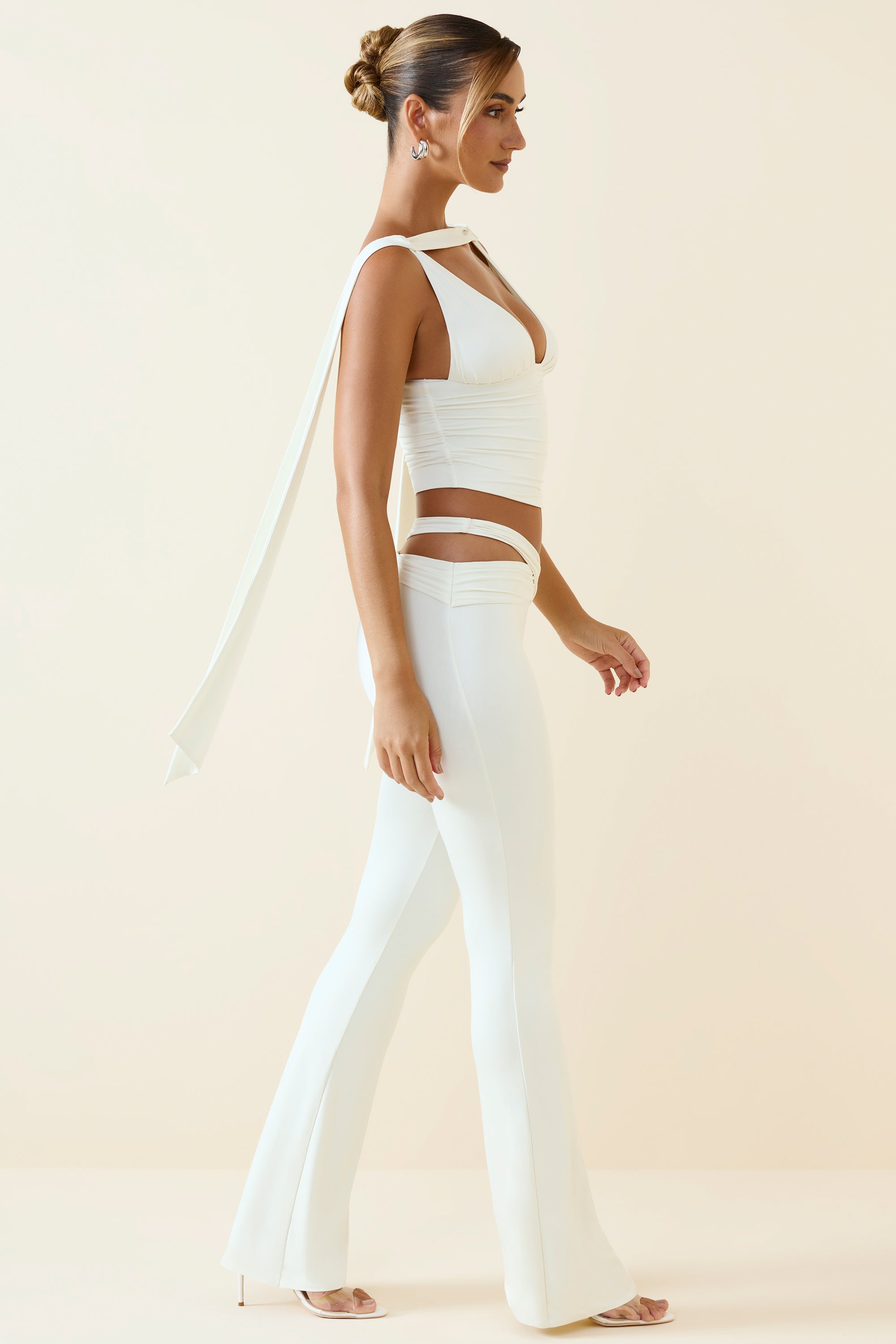 Shadi Petite Cut-Out Mid-Rise Flared Trousers in Vanilla - Image 3