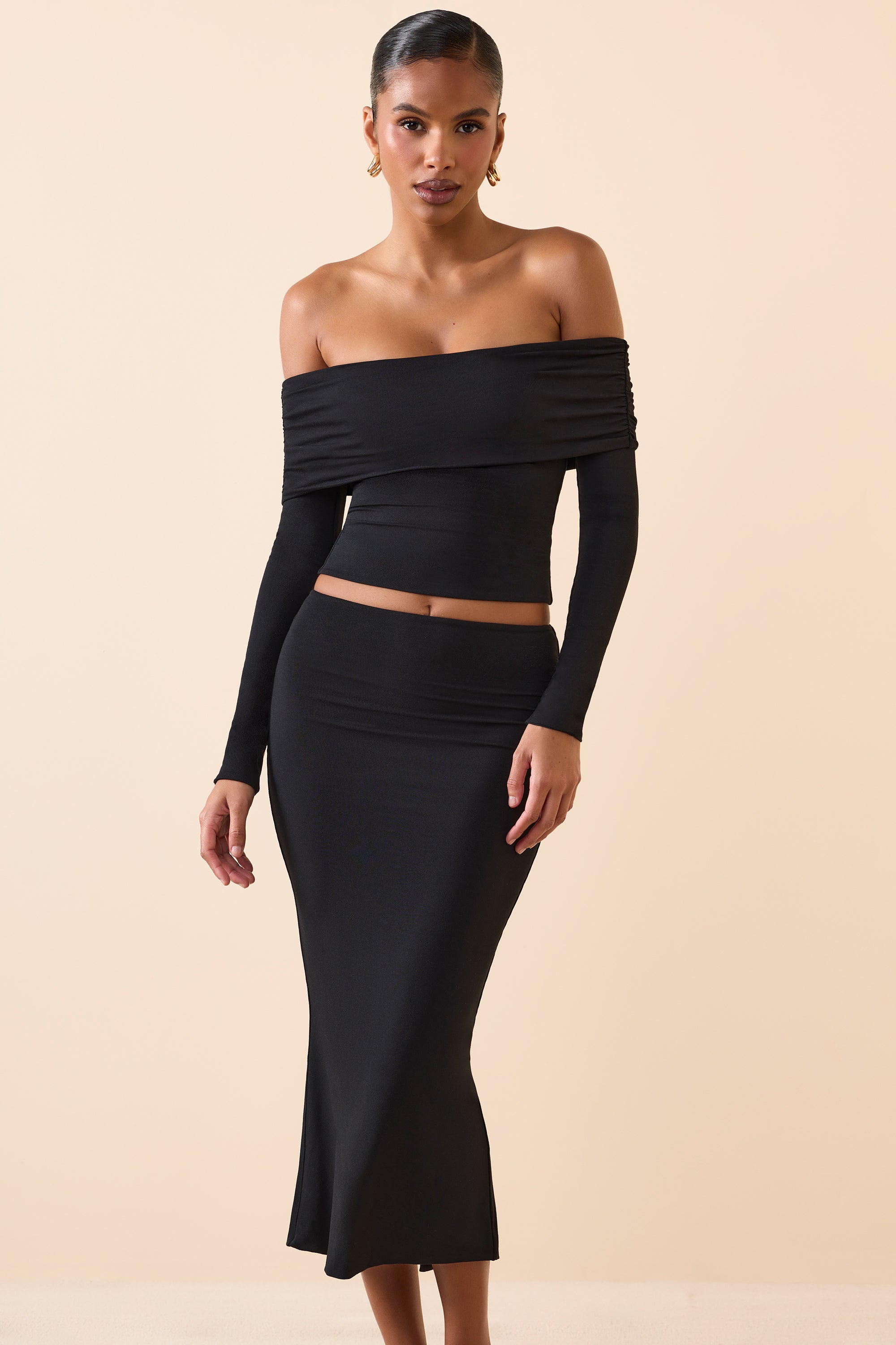 Livvy Modal Mid-Rise Midaxi Skirt in Black