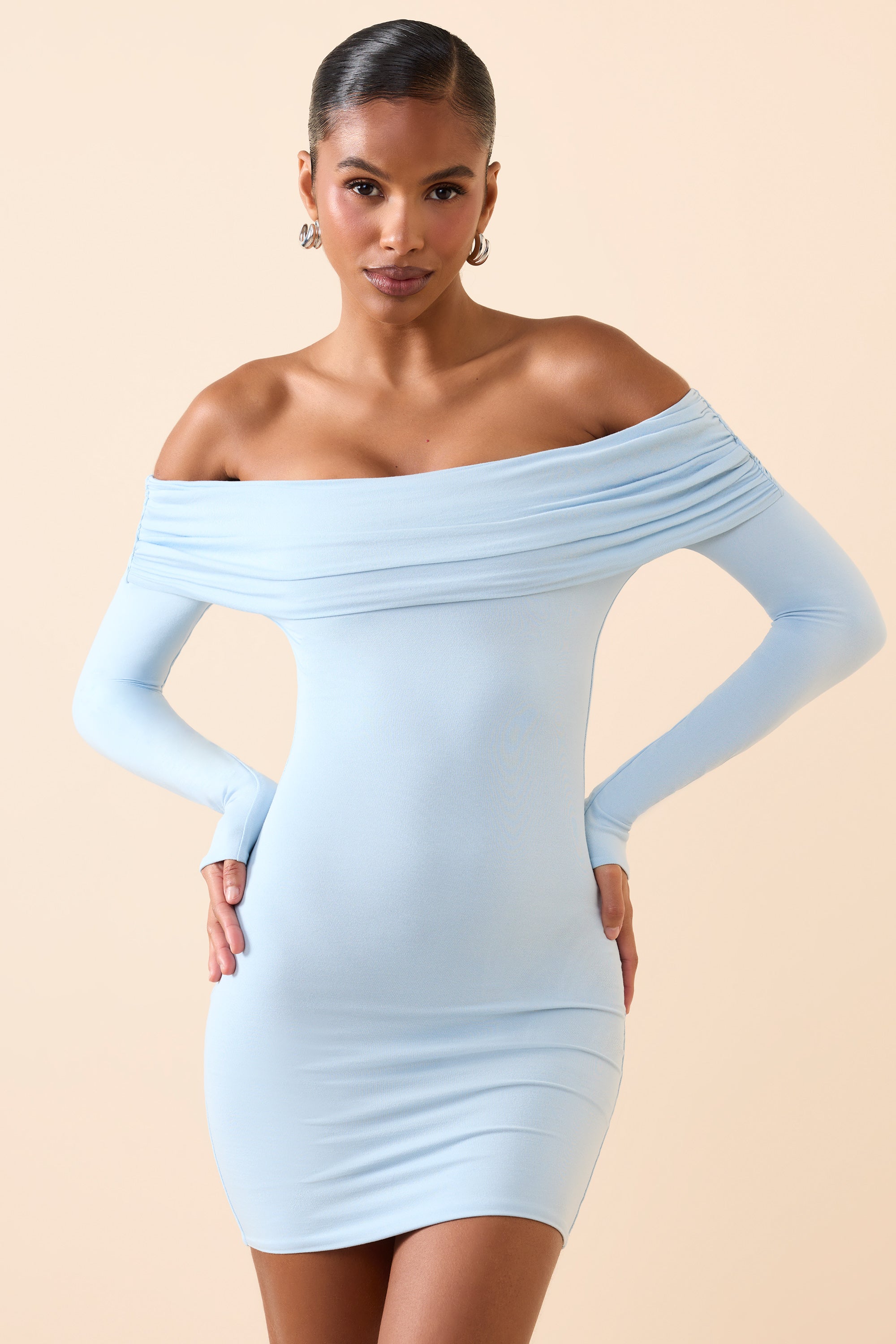 Oriana Modal Off-Shoulder Mini Dress in Ice Blue - Image 7