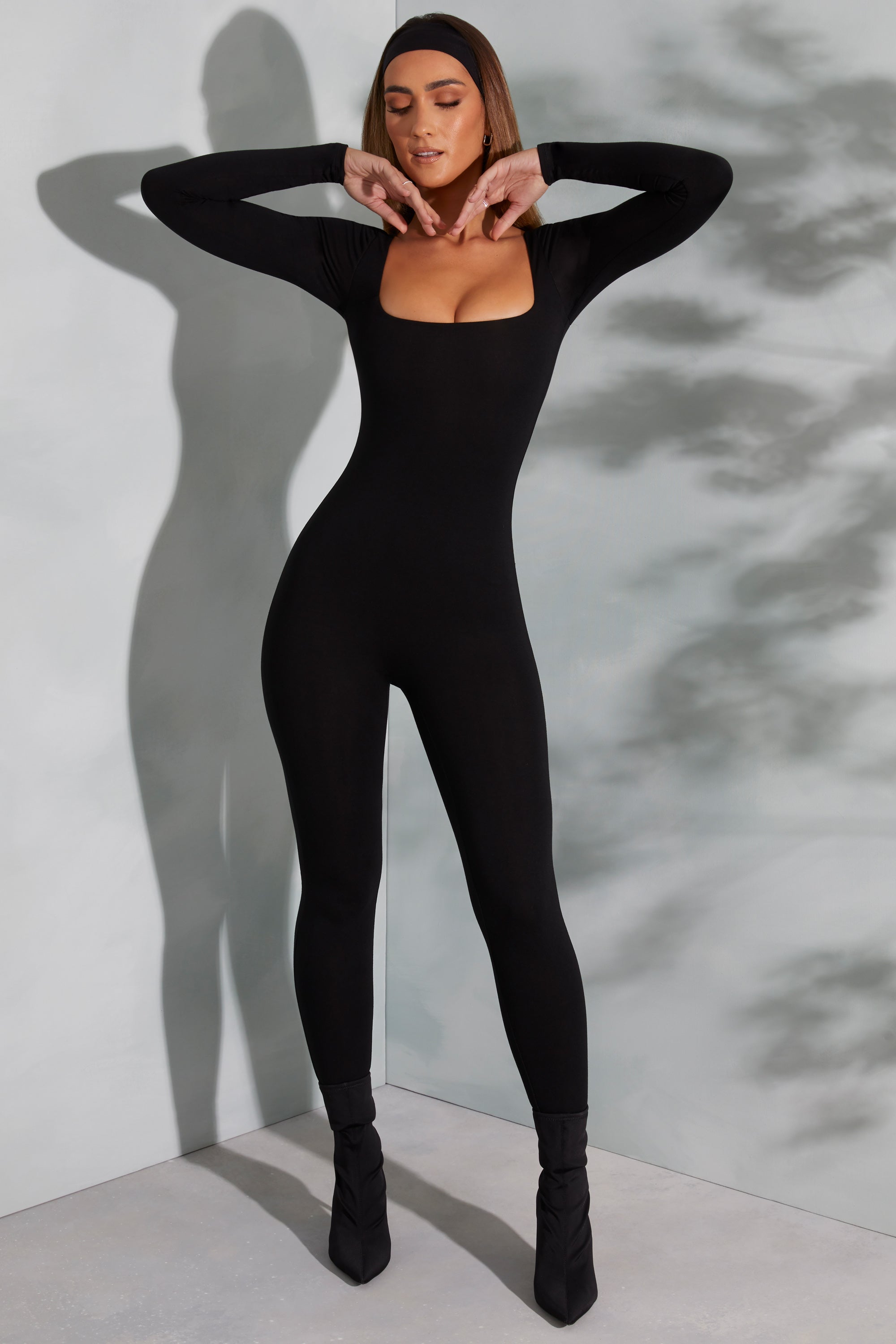 Shape Of You Square Neck Long Sleeve Jumpsuit in Black - Image 4