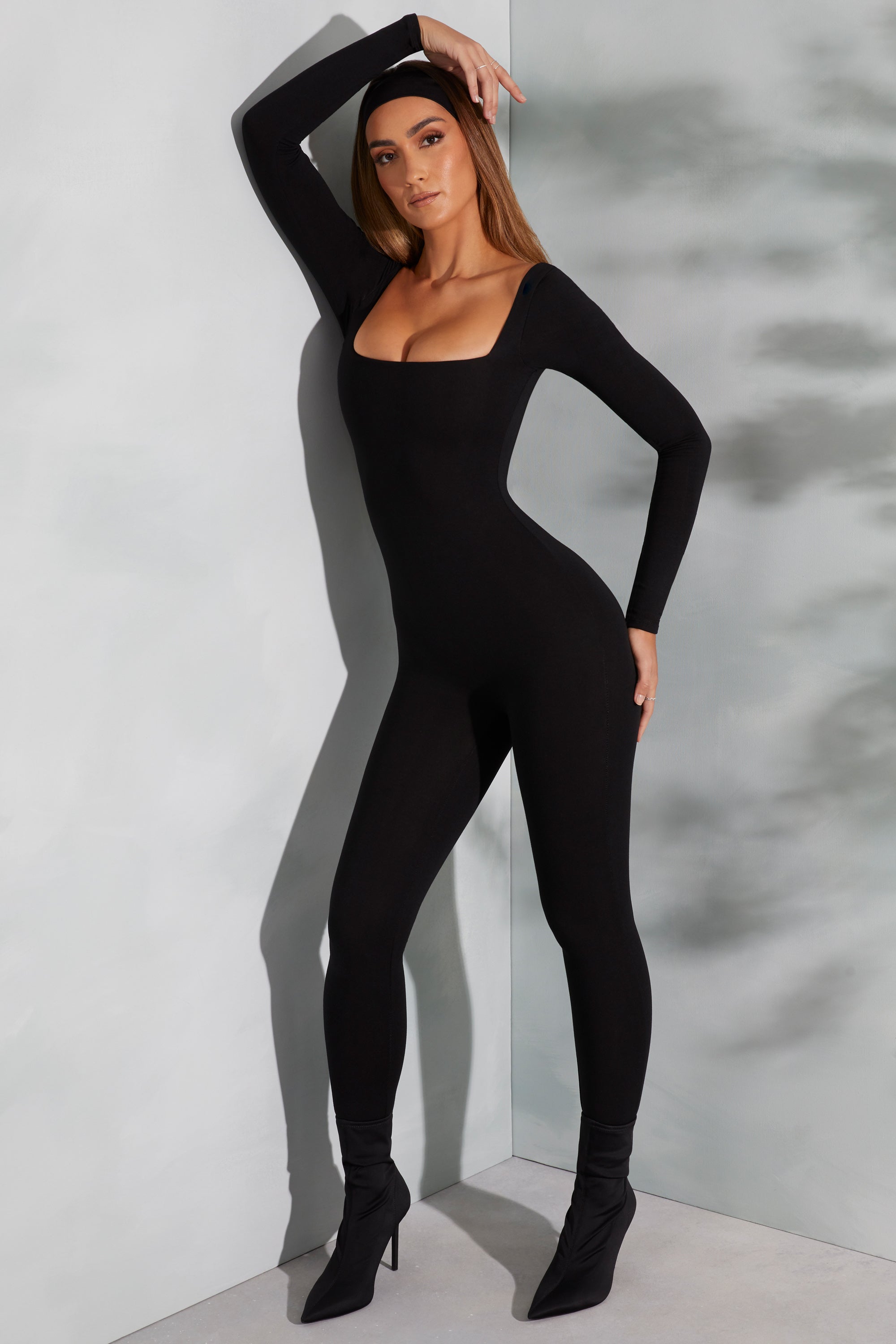 Shape Of You Square Neck Long Sleeve Jumpsuit in Black - Image 5