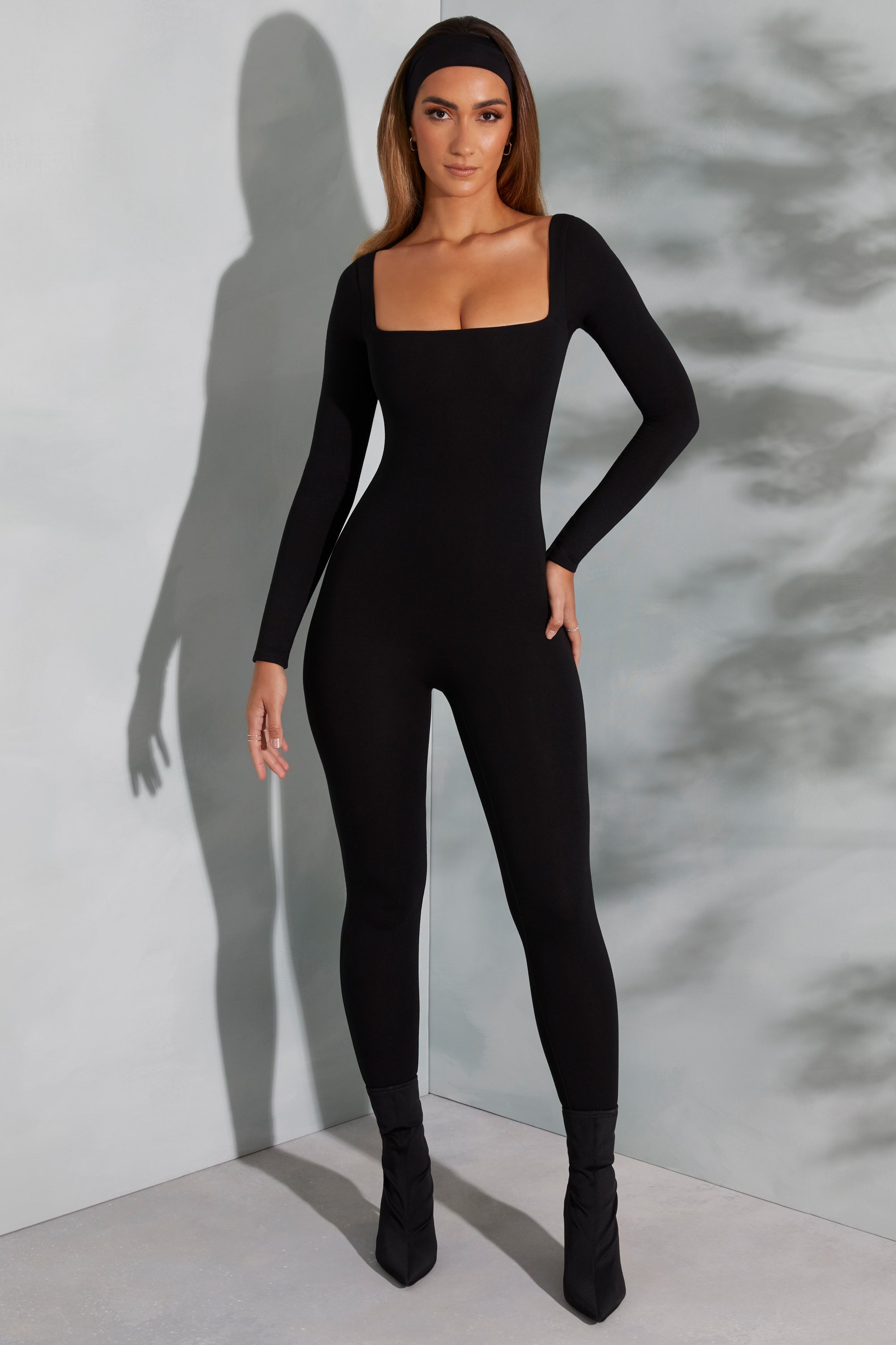 Shape Of You Square Neck Long Sleeve Jumpsuit in Black - Image 9
