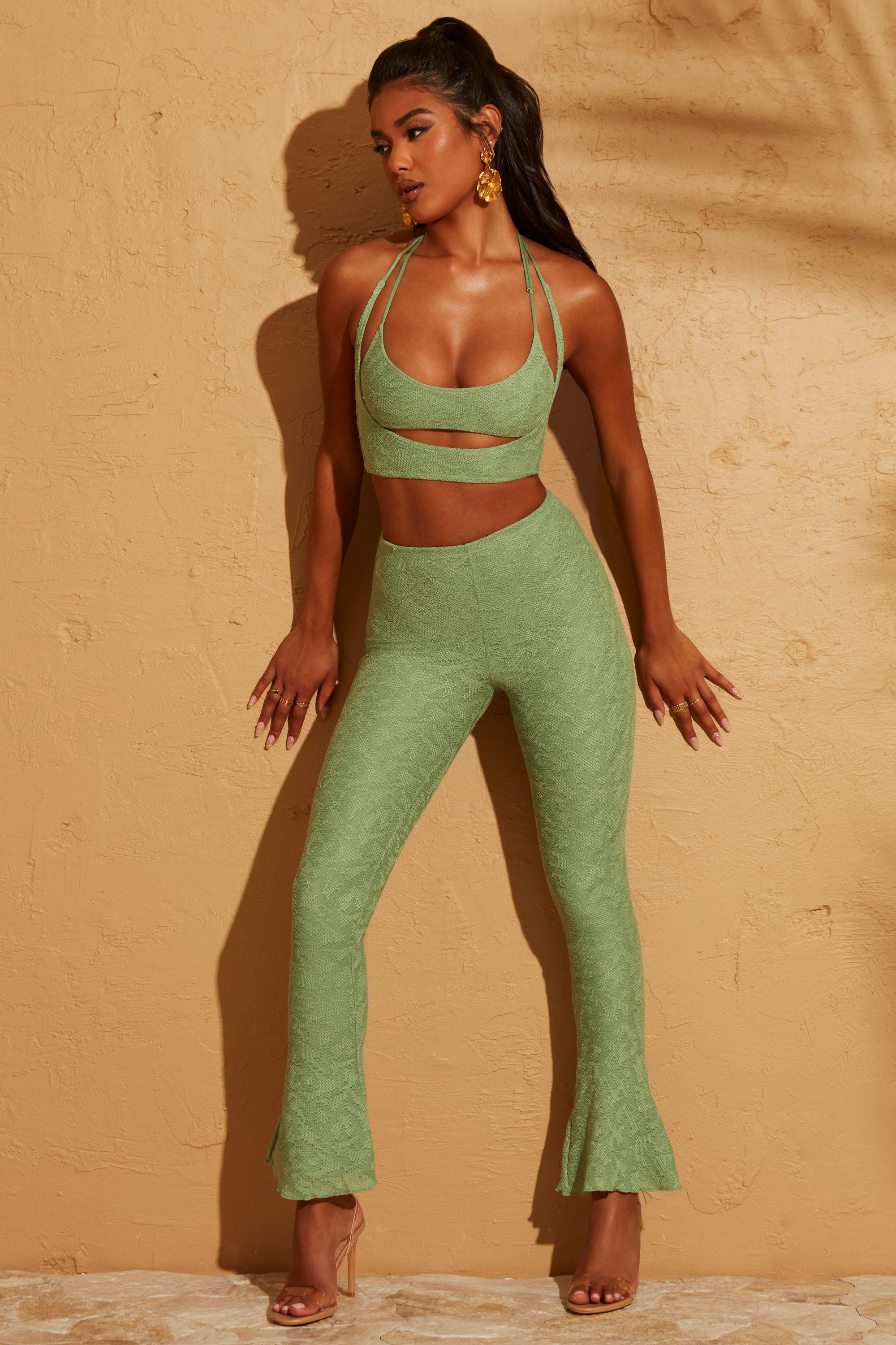 Zuni Lace Up Back Petite Trousers in Sage Green - Image 9