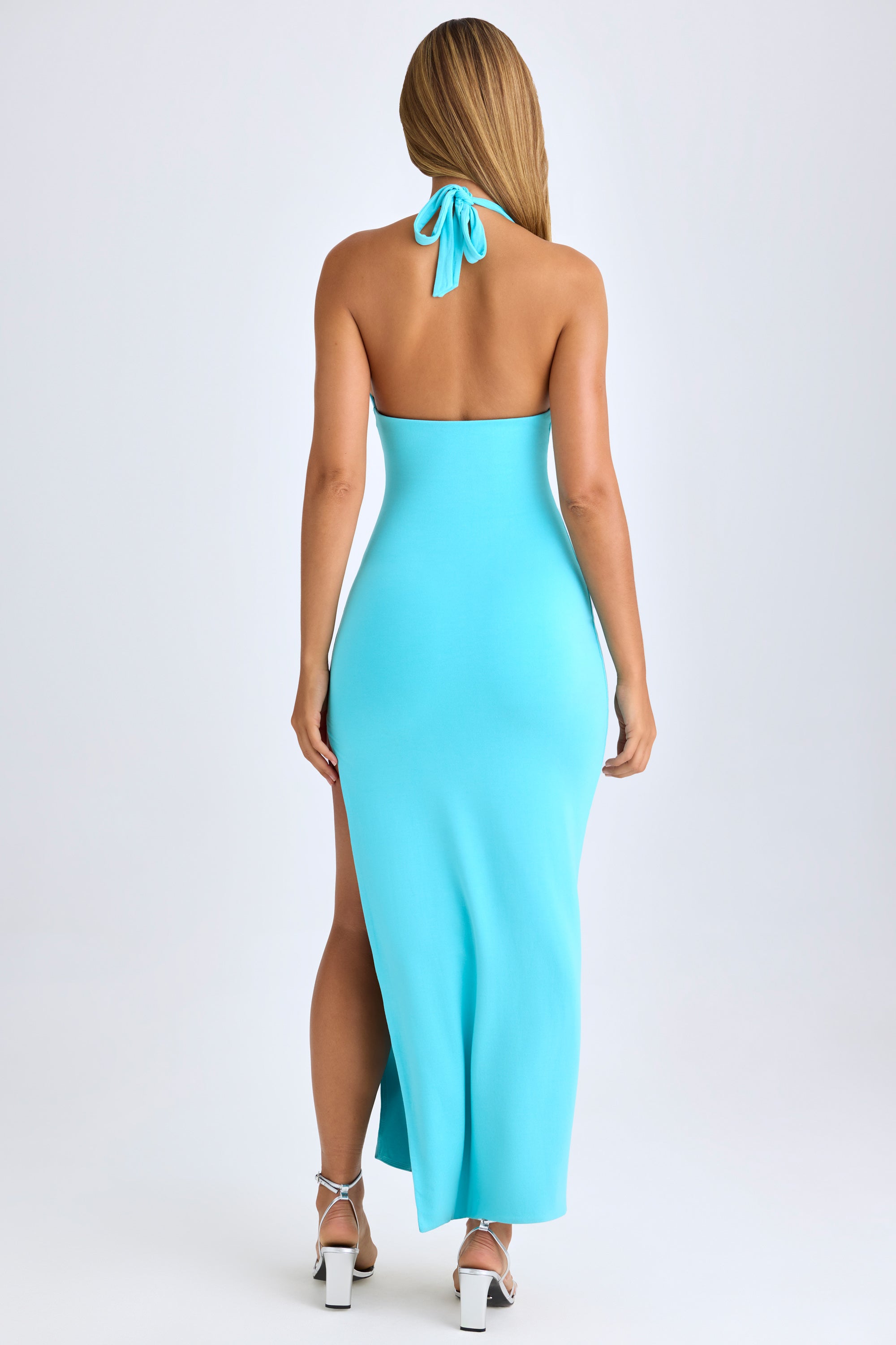 Mei Modal High-Split Halterneck Maxi Dress in Aqua Blue - Image 2