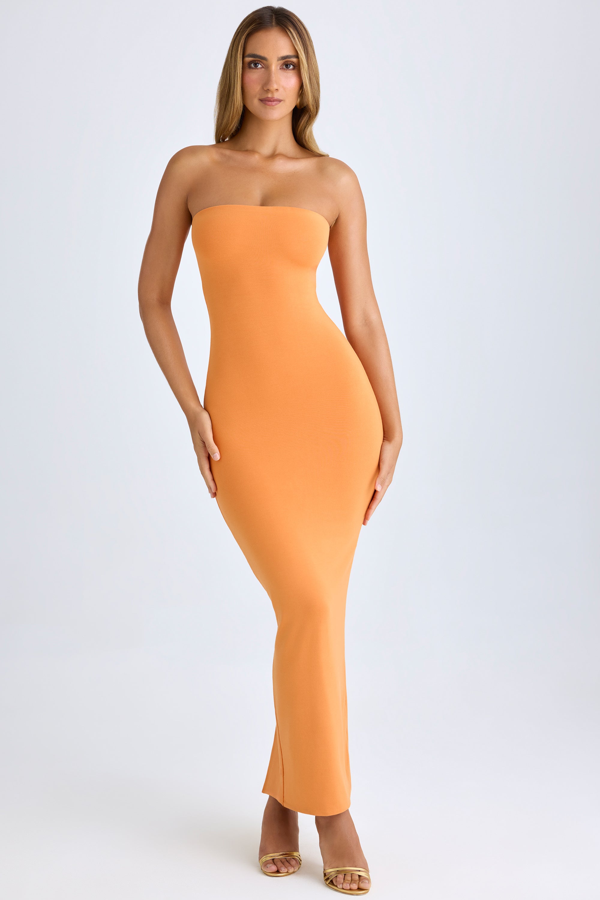 Kali Modal Bandeau Maxi Dress in Sunset Orange - Image 6