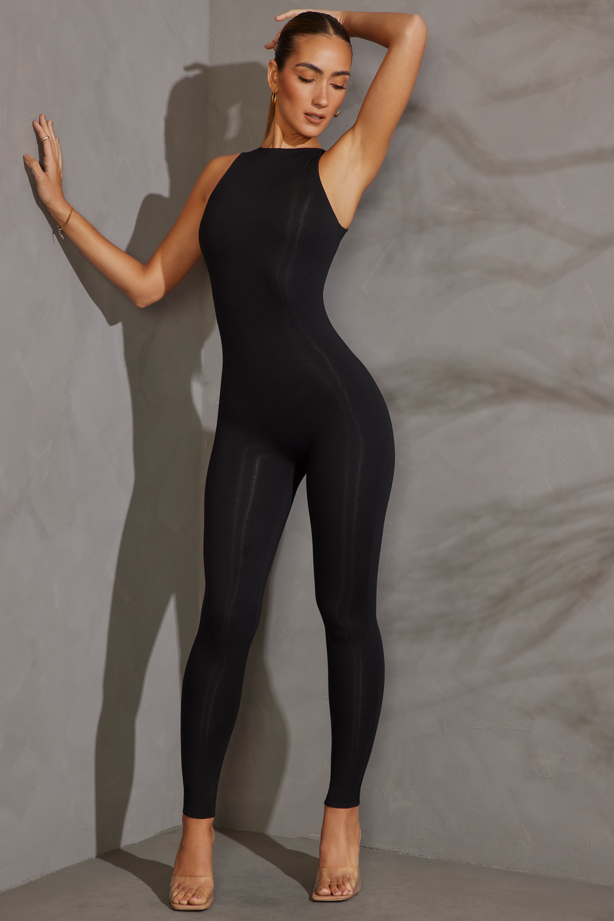 Vida Racer Neck Jumpsuit in Black