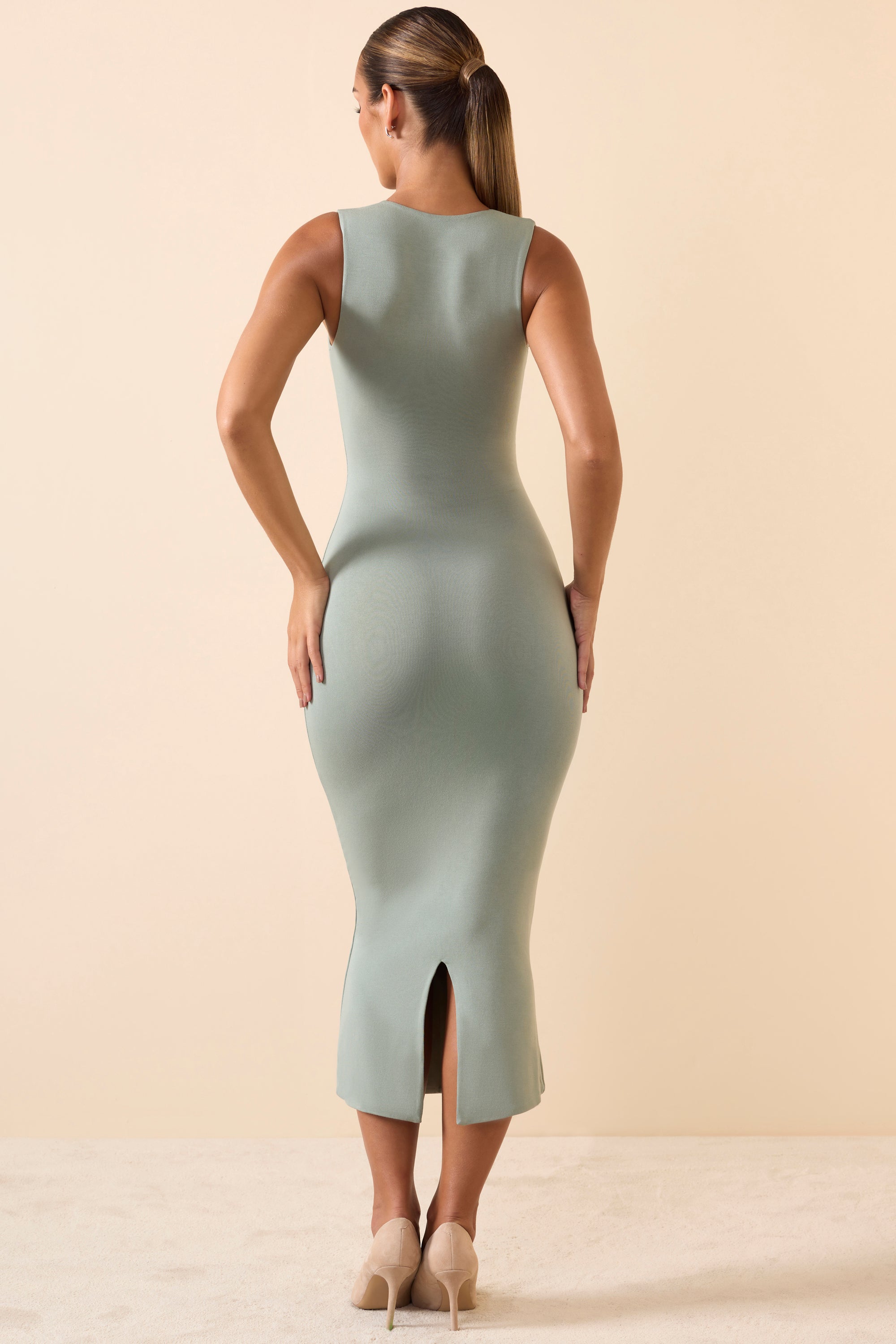 Ainslee Modal Square-Neck Midi Dress in Smoke Green - Image 2