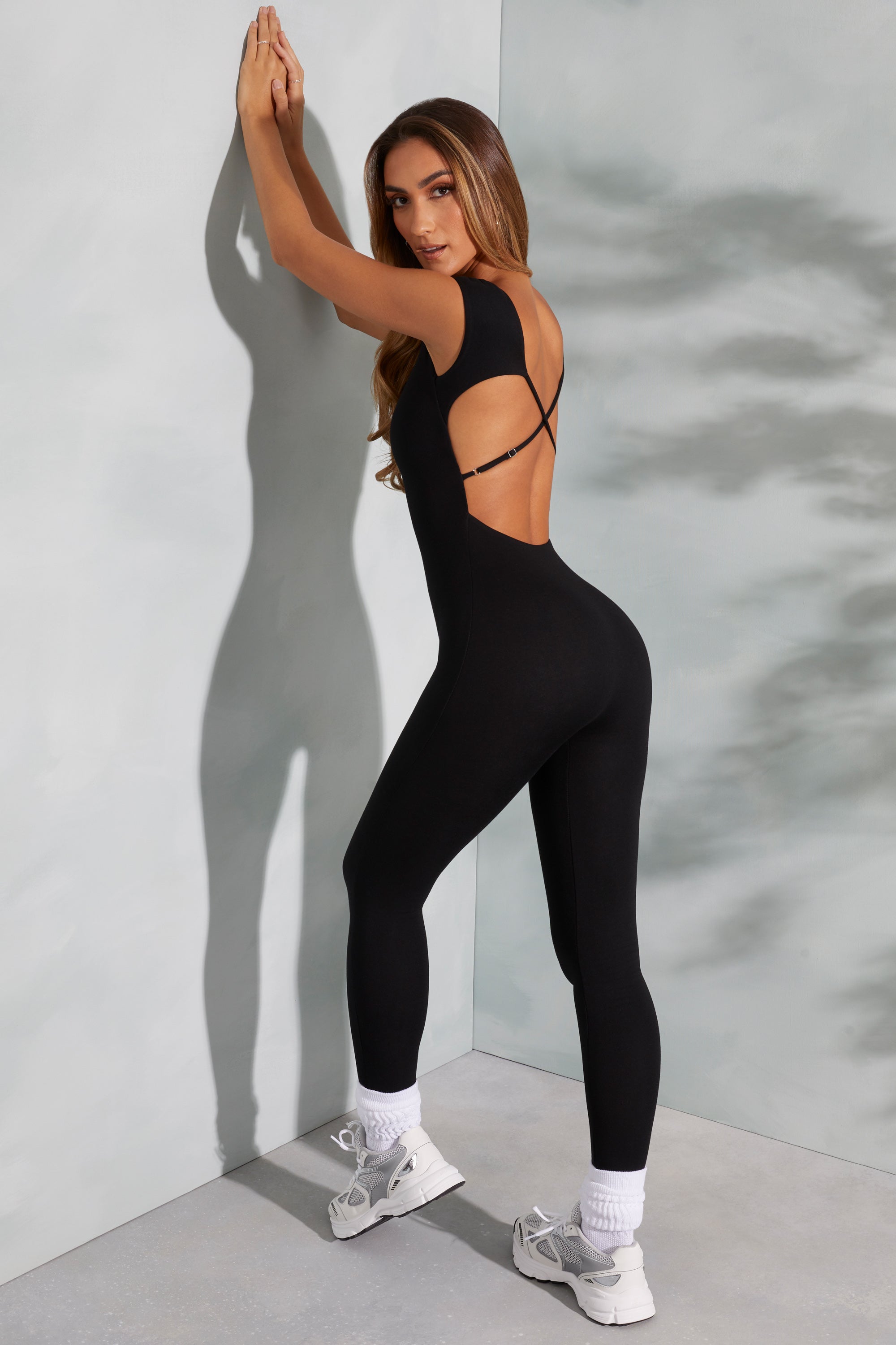 Sabrina Open Back Scoop Neck Jumpsuit in Black