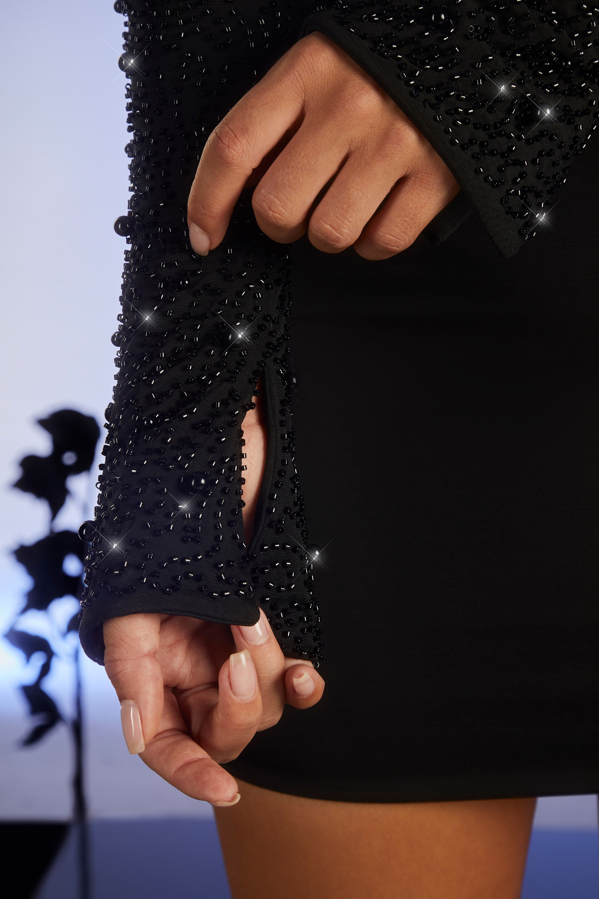Mayfair Embellished Long Sleeve Cut Out Mini Dress in Black - Image 5