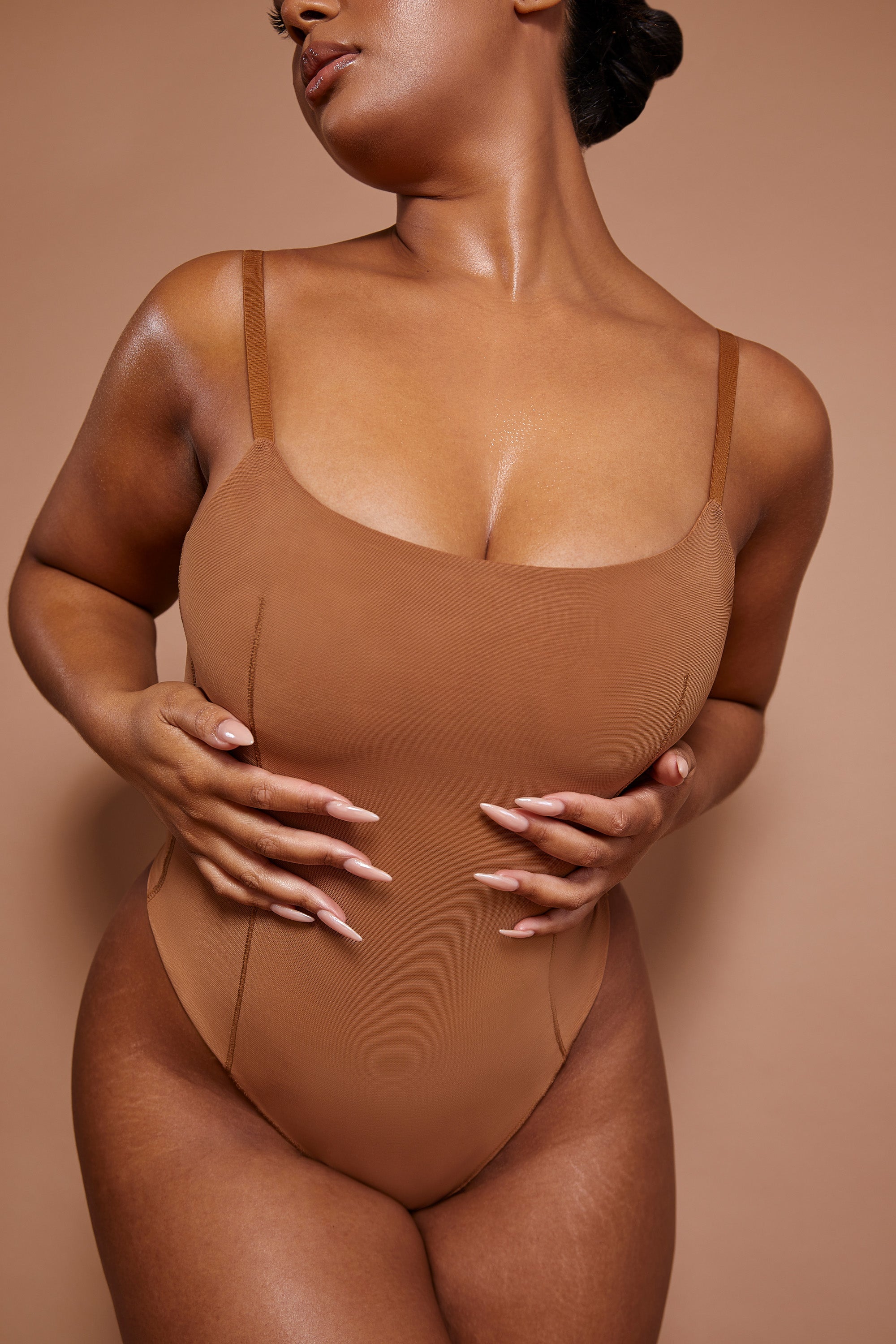 Intimates Soft Mesh Bodysuit in Almond - Image 6