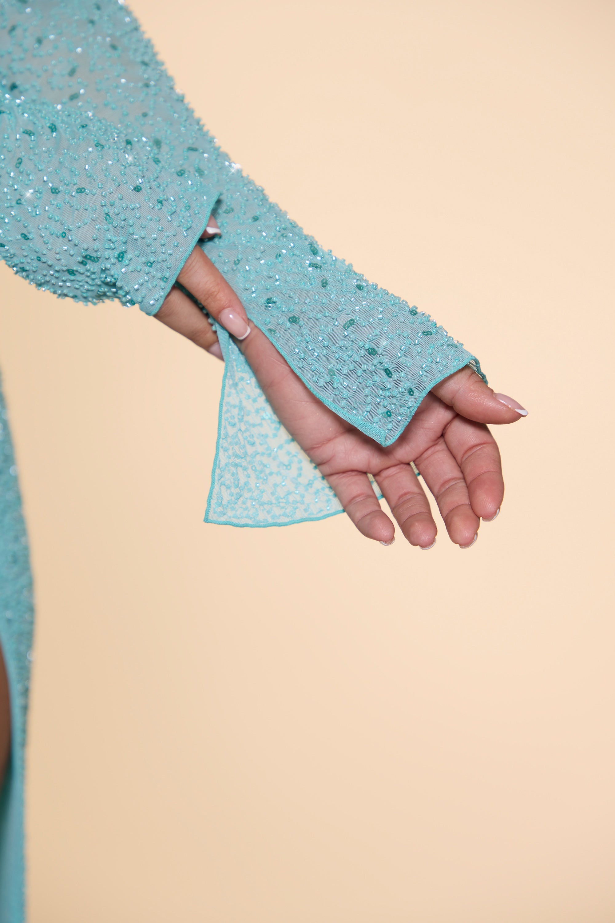 Champel Embellished Cowl Neck Maxi Dress in Aqua - Image 6