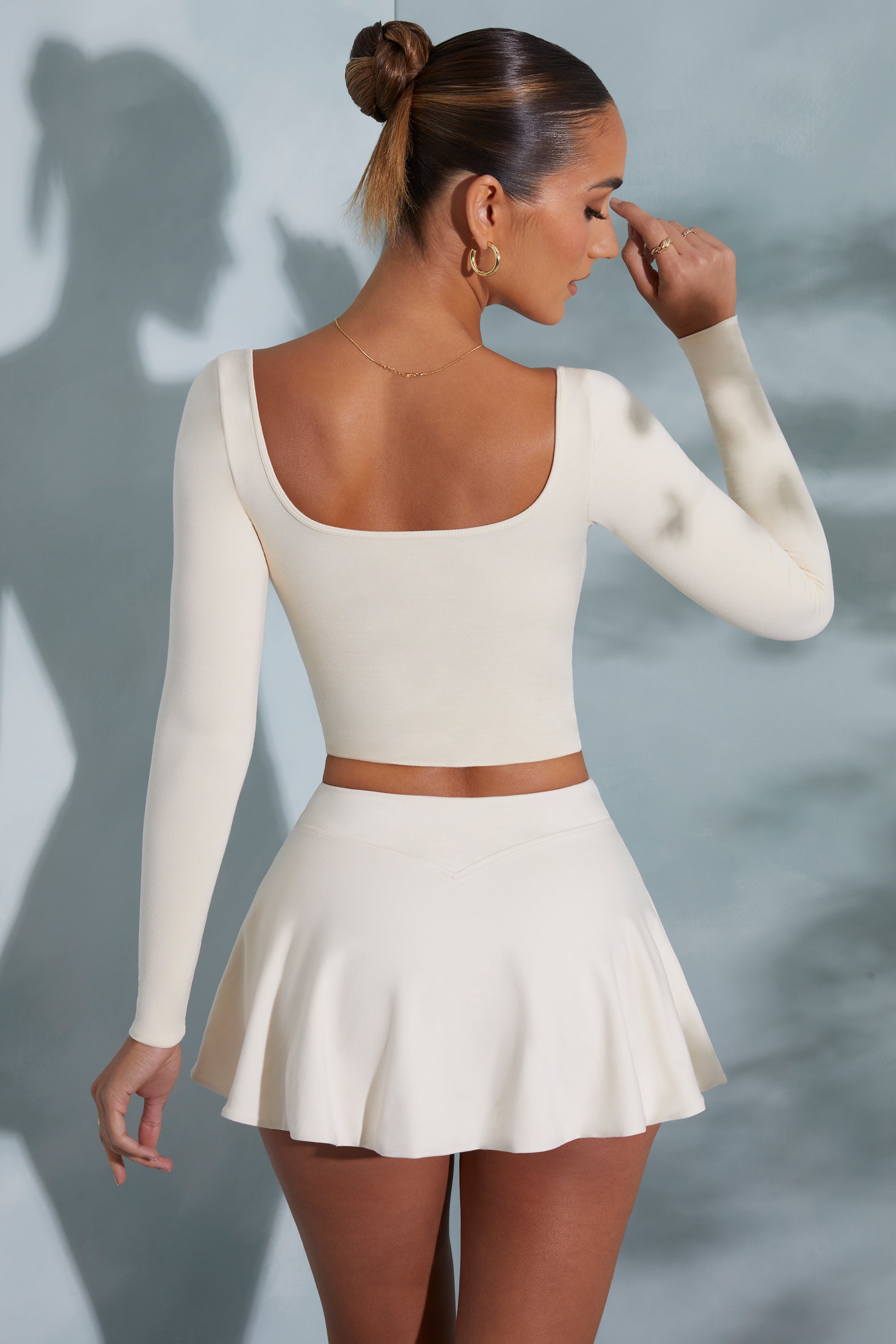 Nadiya Rounded Square Neck Long Sleeve Top in Ivory - Image 10