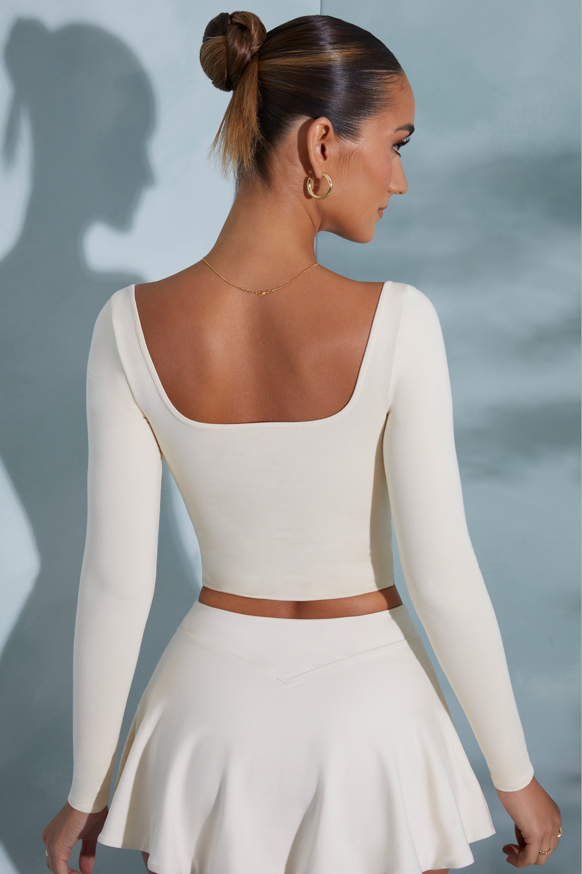 Nadiya Rounded Square Neck Long Sleeve Top in Ivory - Image 2
