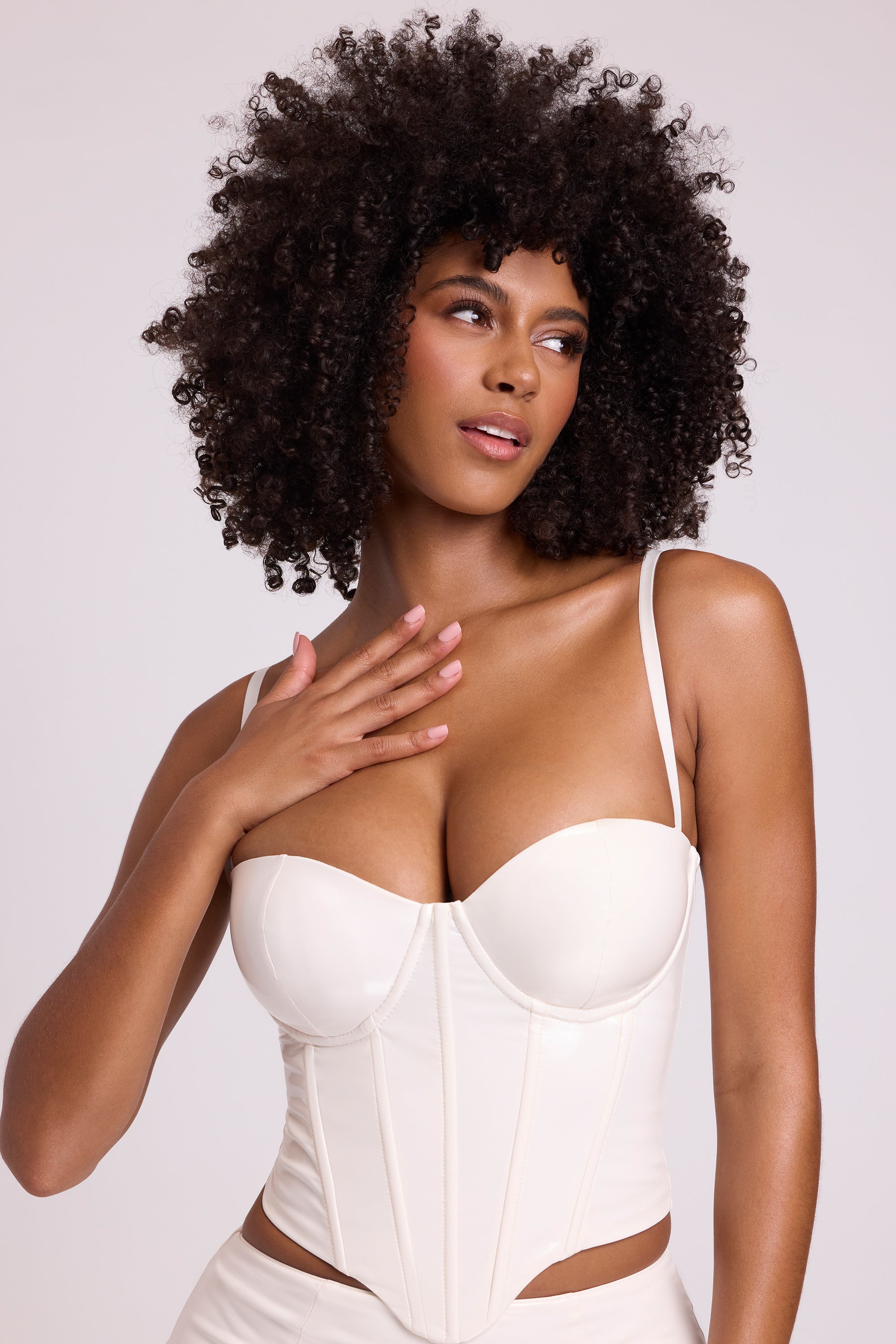 Cassandra Vinyl Underwired Corset Crop Top in White - Image 6