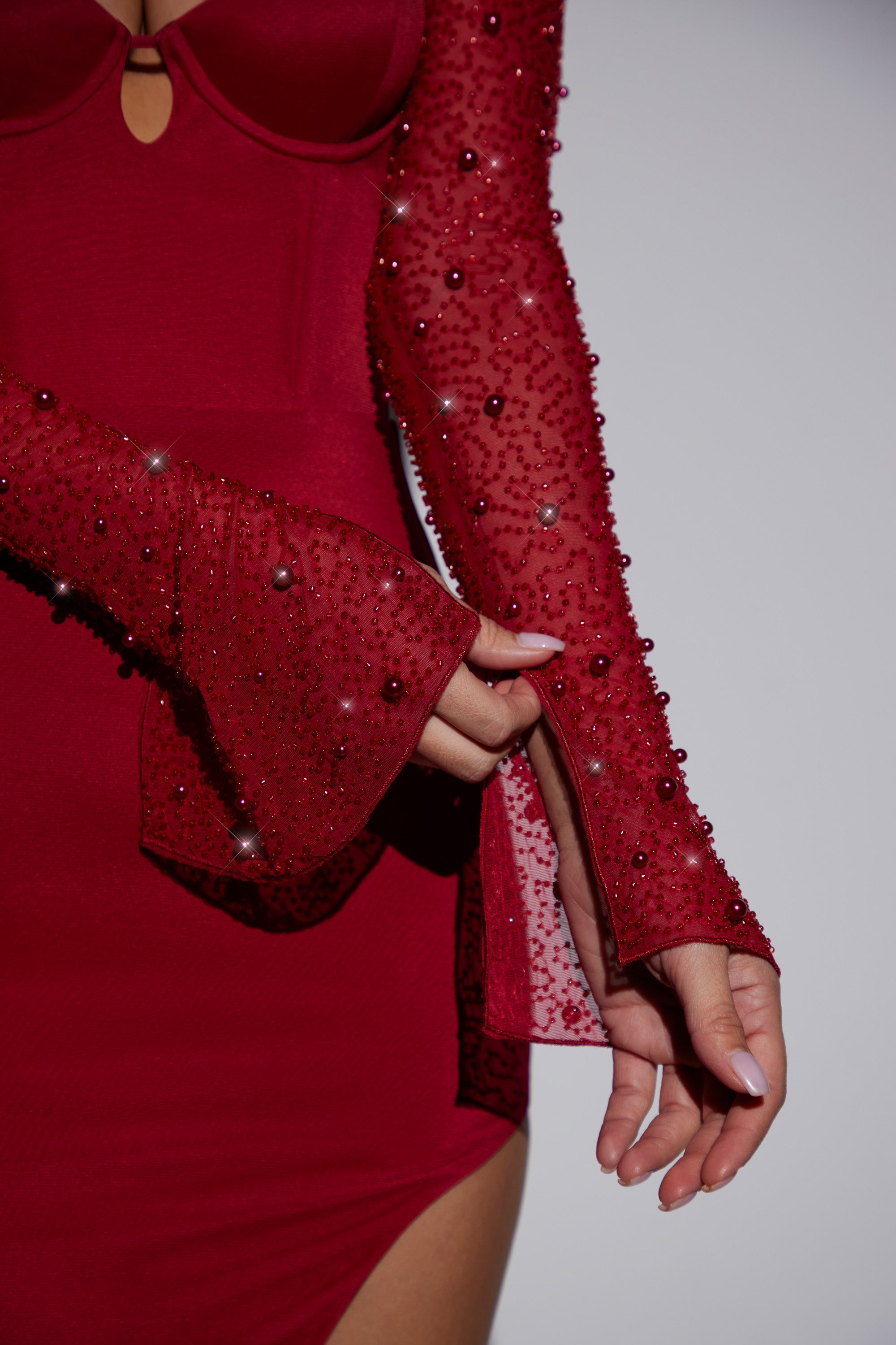 San Marino Embellished Side Split Maxi Dress in Red - Image 5