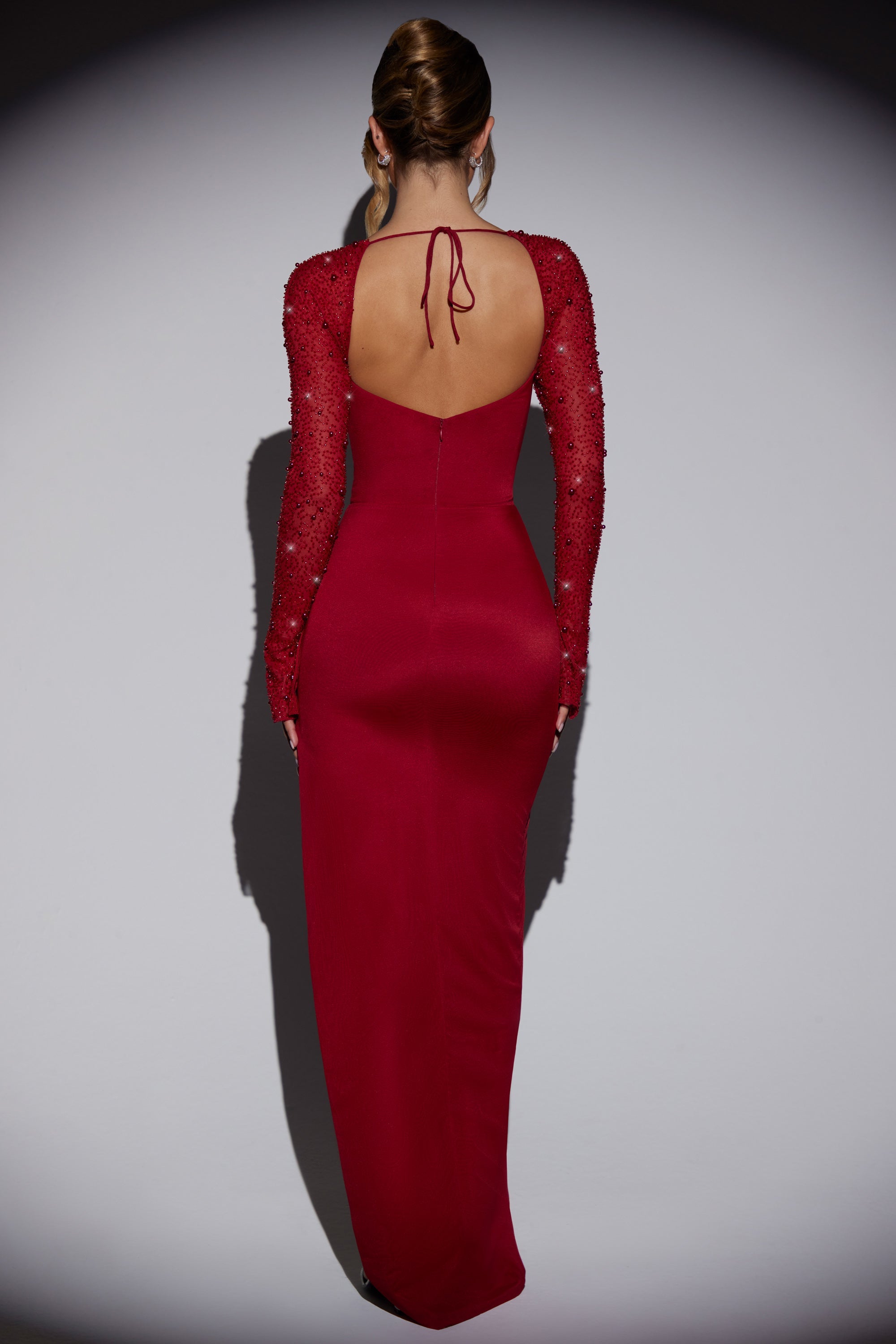 San Marino Embellished Side Split Maxi Dress in Red - Image 2