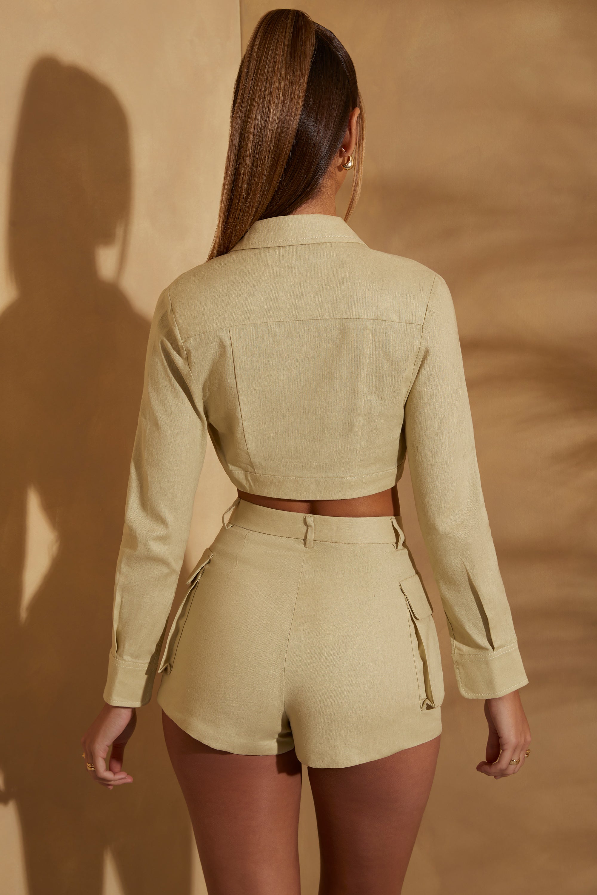Shae Collared Linen Shrug in Sage - Image 2