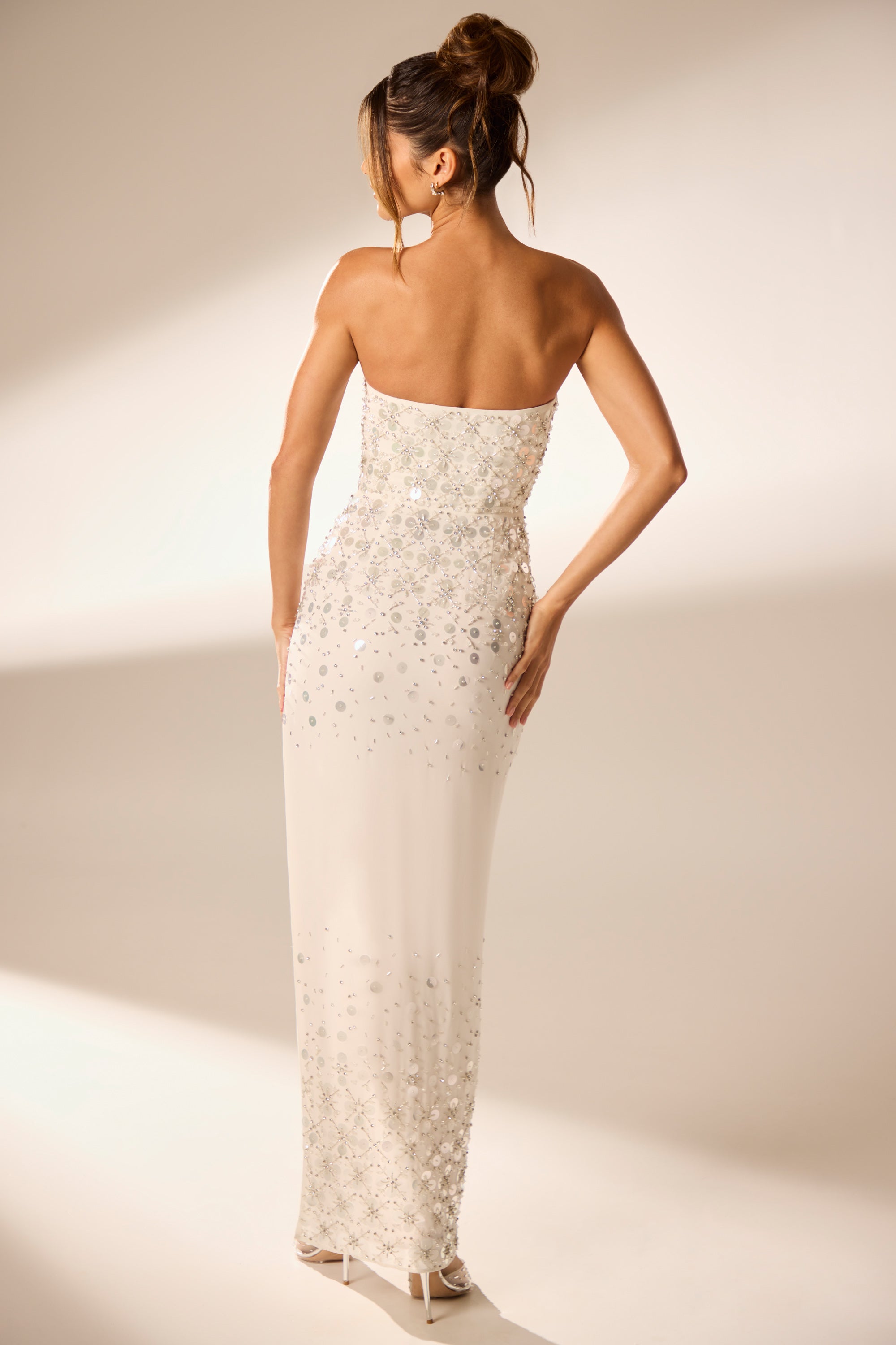 Alcyone Hand Embellished Bandeau Maxi Dress in Ivory - Image 2