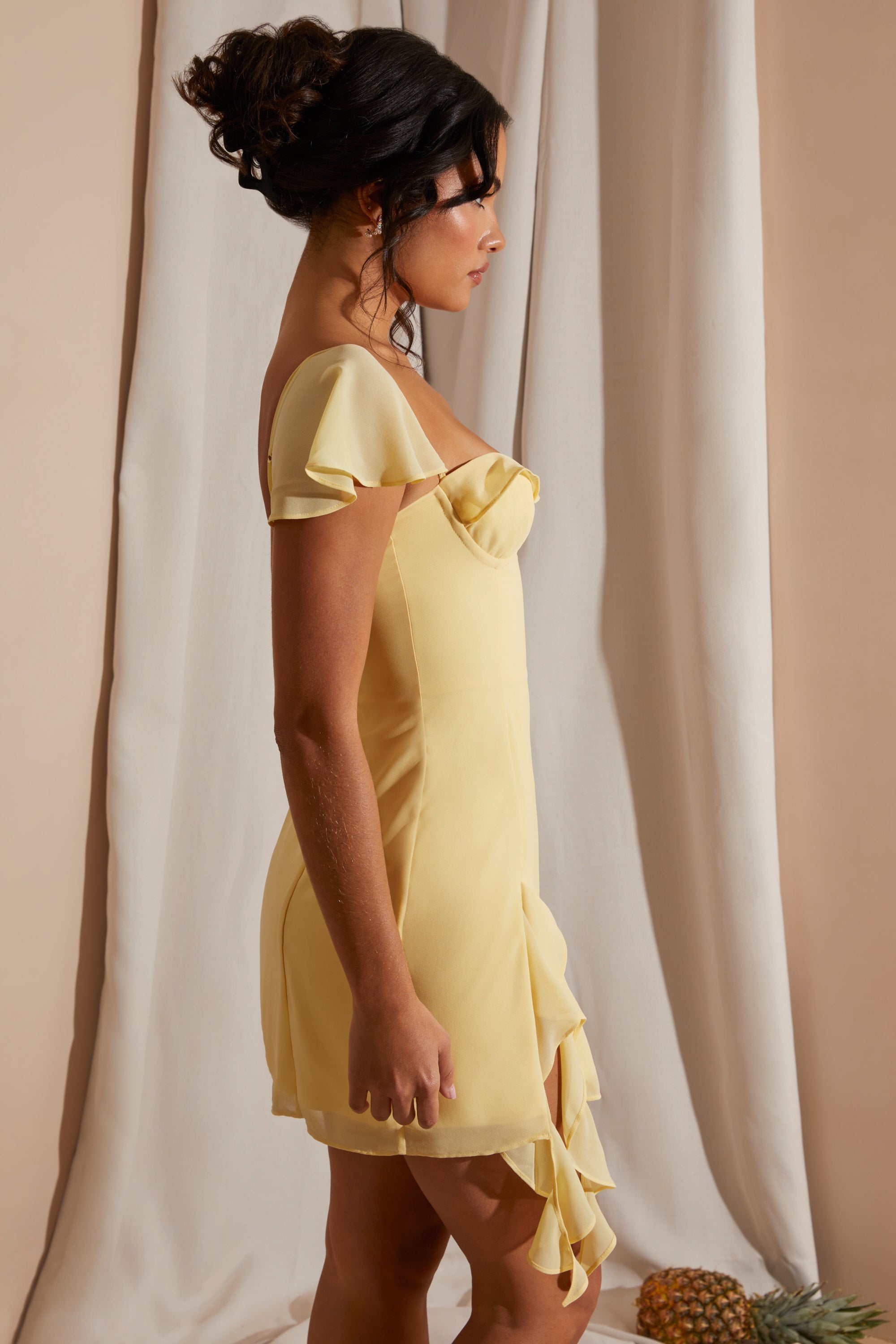 Josiane Asymmetric Draped Mini Dress in Yellow - Image 3