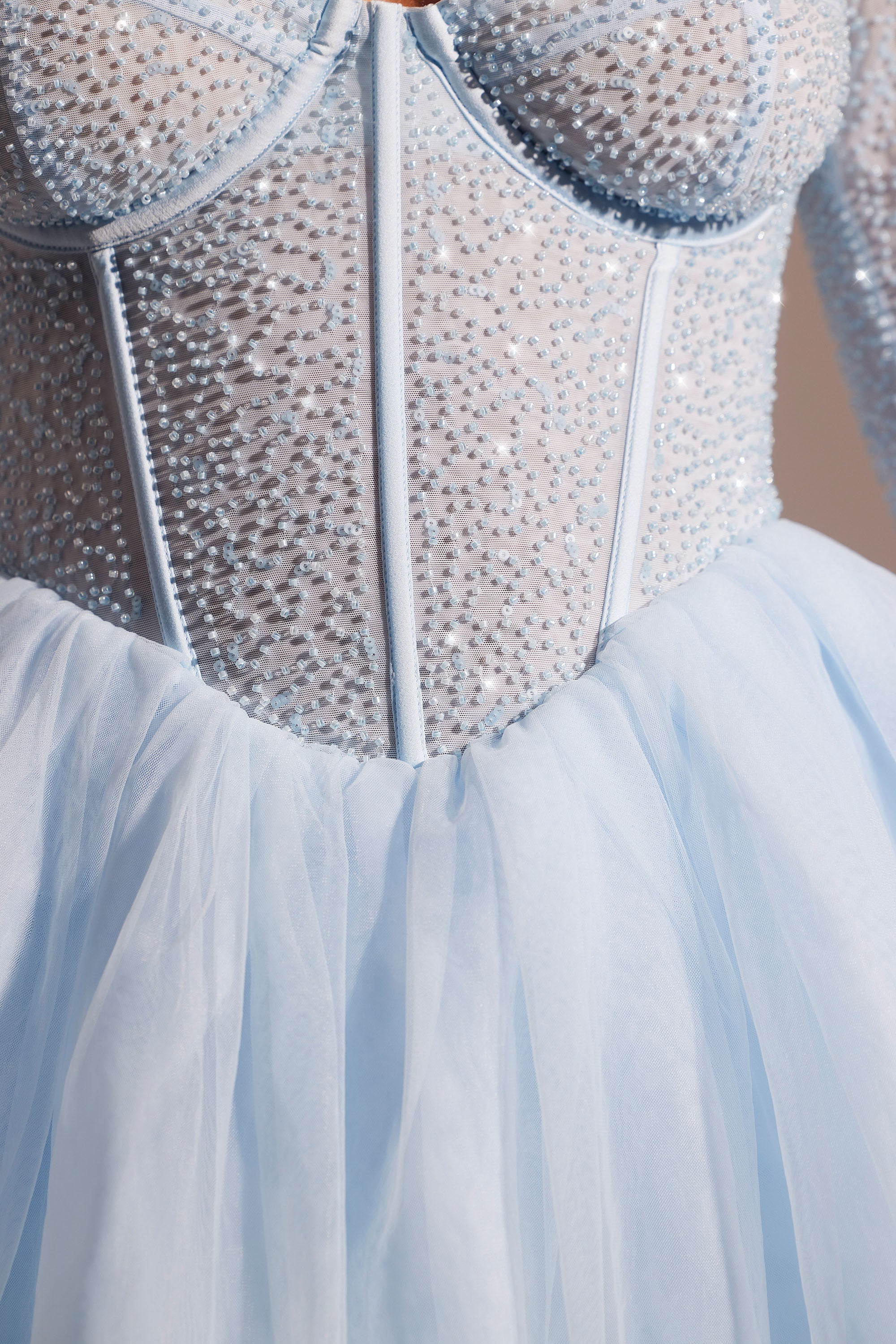 Calliope Embellished Long Sleeve Tulle Skirt Mini Dress in Blue - Image 4