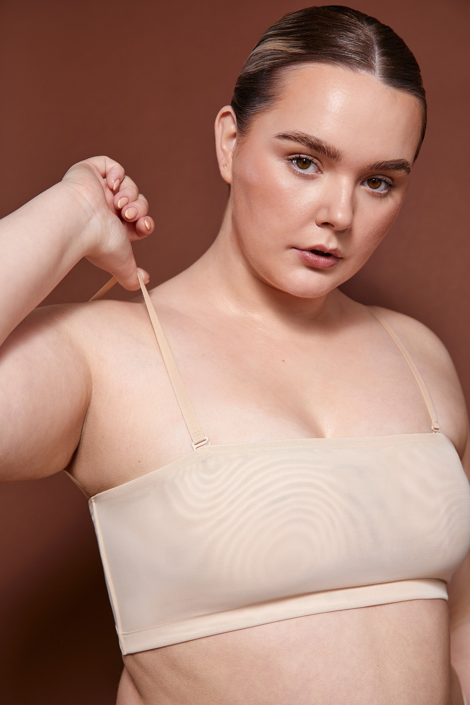 Intimates Soft Mesh Bandeau Bra in Beige